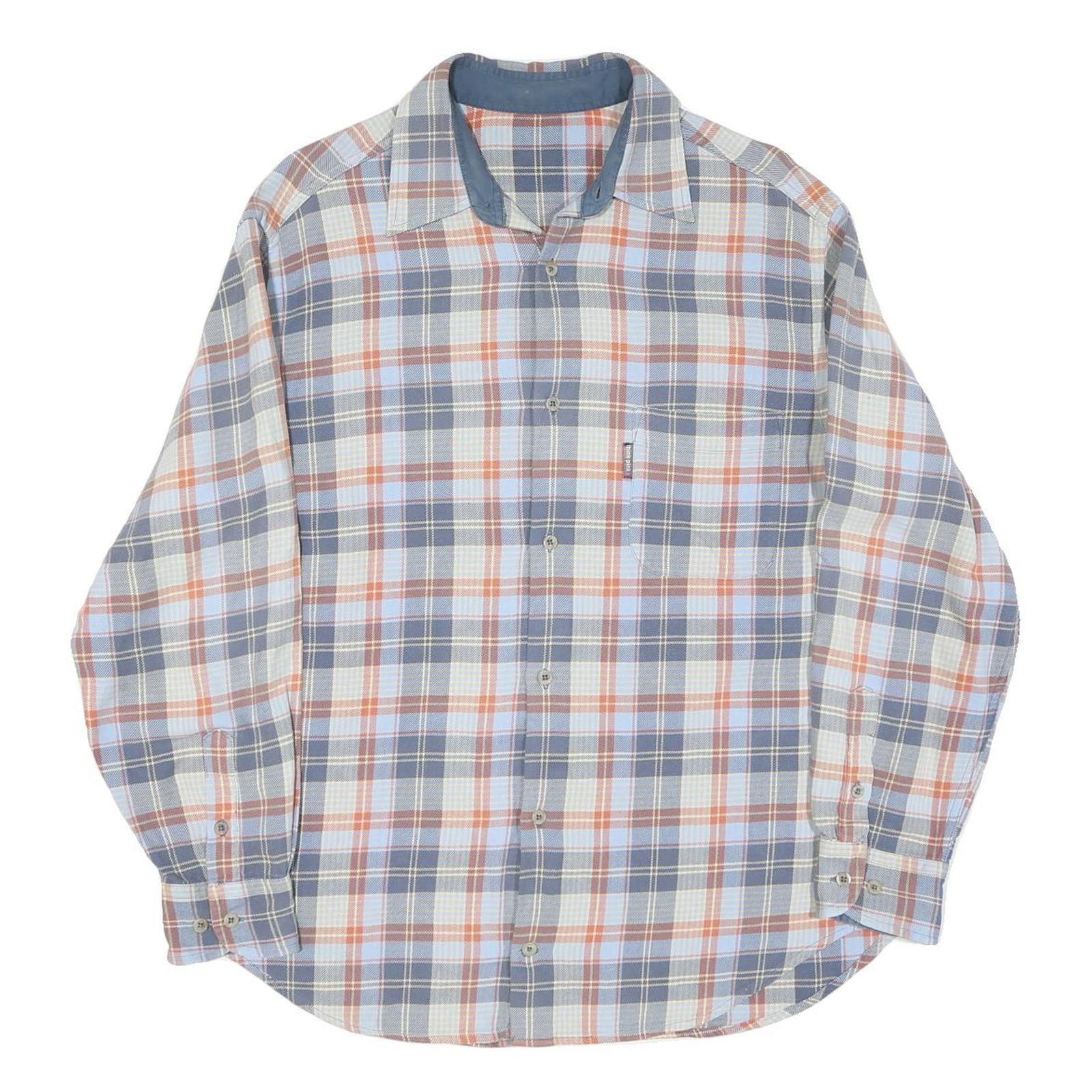 Mens Blue & Orange Check Cotton Shirt M Casual Long Sleeve Button Refurbished - N/A refurbished available on Cerqular
