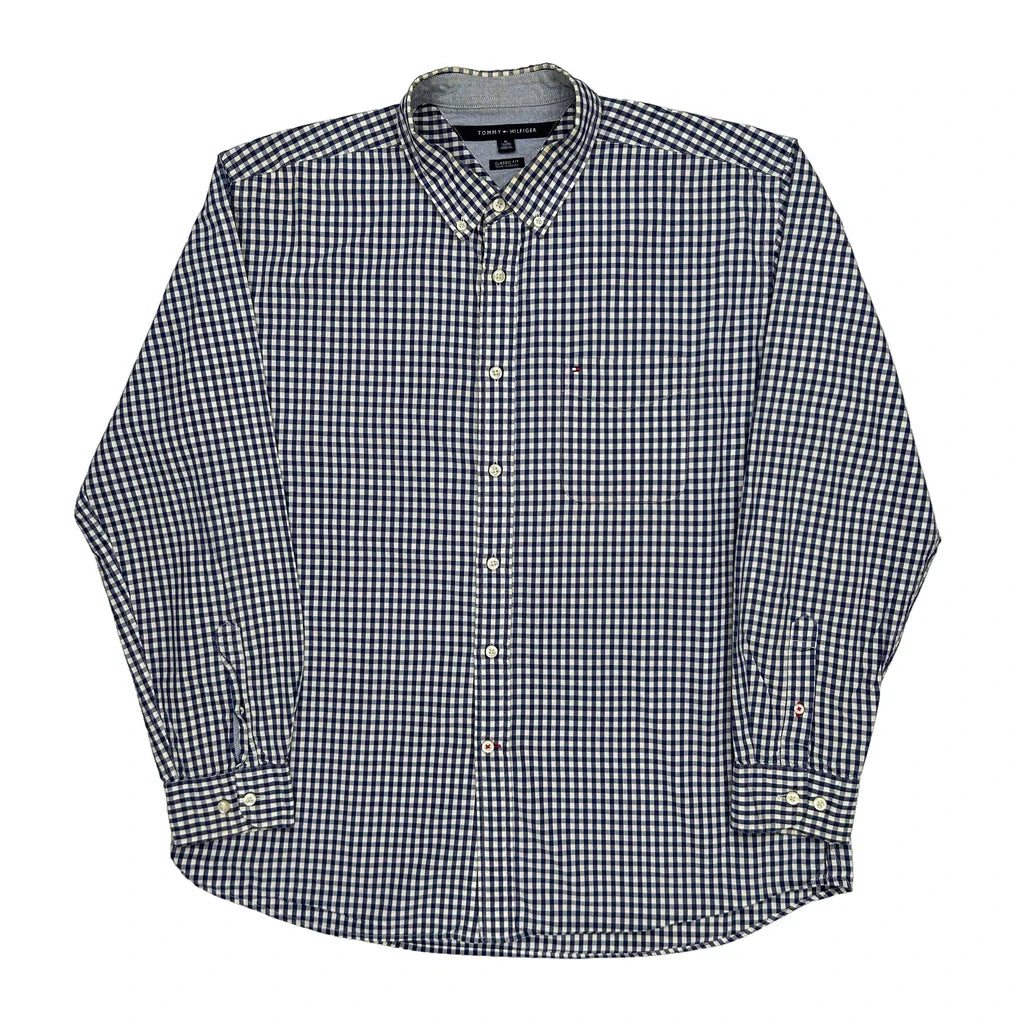 Tommy Hilfiger Checked Shirt - XL Blue Cotton Refurbished - Thrifted (note: this is a term often used to describe second- refurbished available on Cerqular