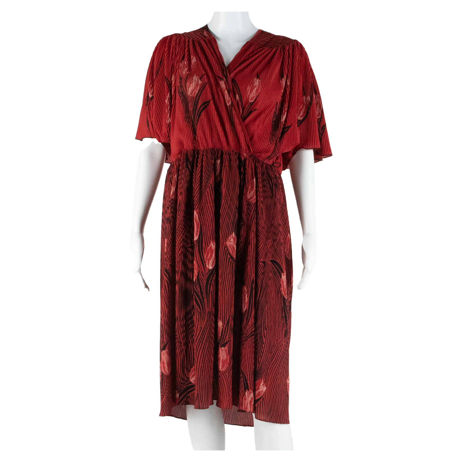 Womens Day Dress Red Floral Short Sleeve Knee Length M Refurbished - N/A refurbished available on Cerqular