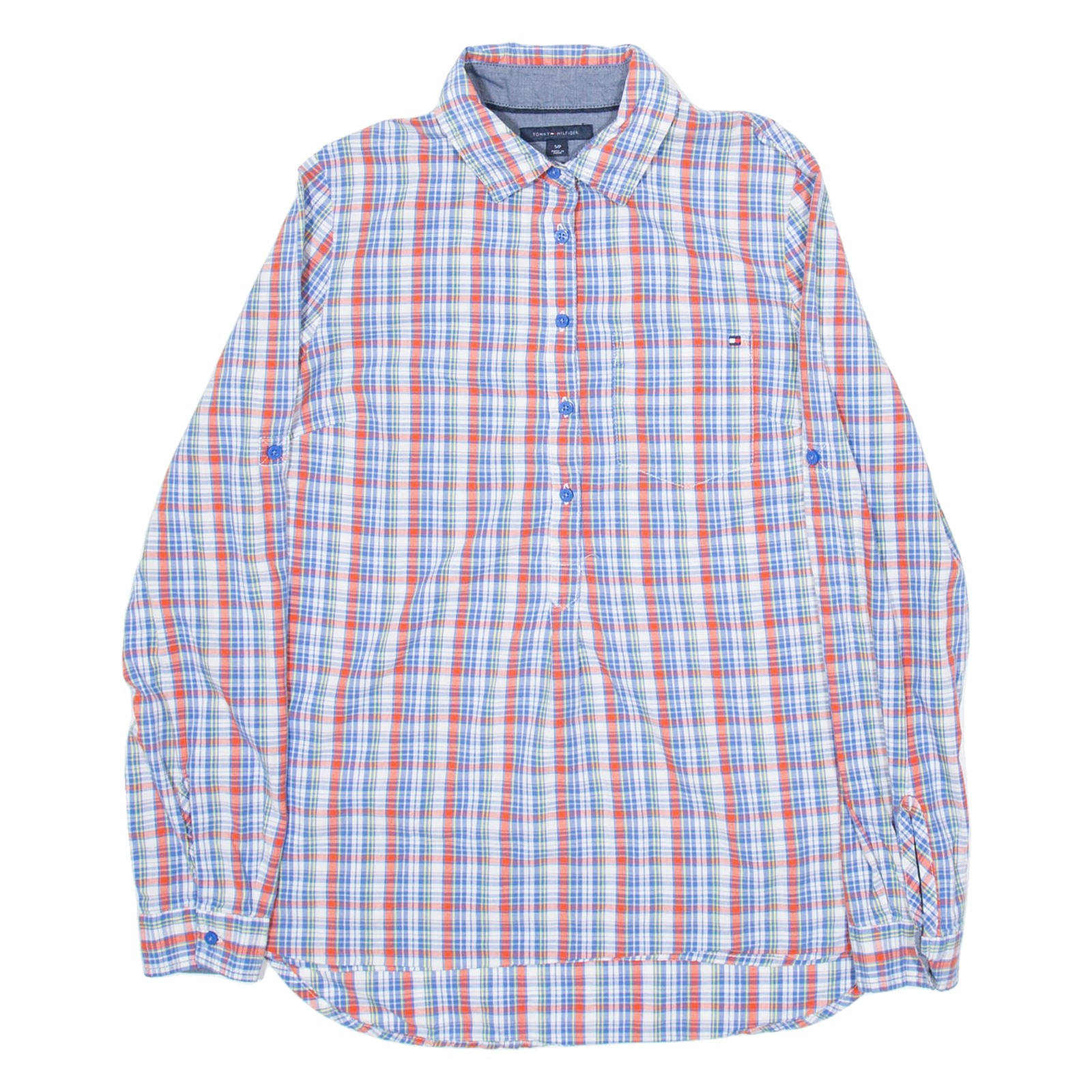 TOMMY HILFIGER Half Buttoned Mens Shirt Blue Check Long Sleeve S Refurbished - N/A refurbished available on Cerqular