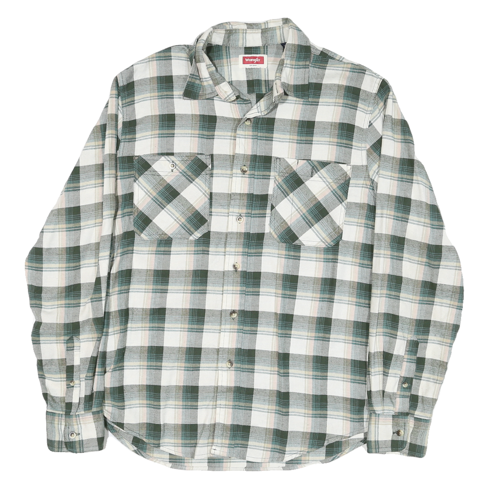 WRANGLER Mens Green & Cream Check Shirt M Casual Cotton Blend Long Sleeve Button Refurbished - N/A refurbished available on Cerqular