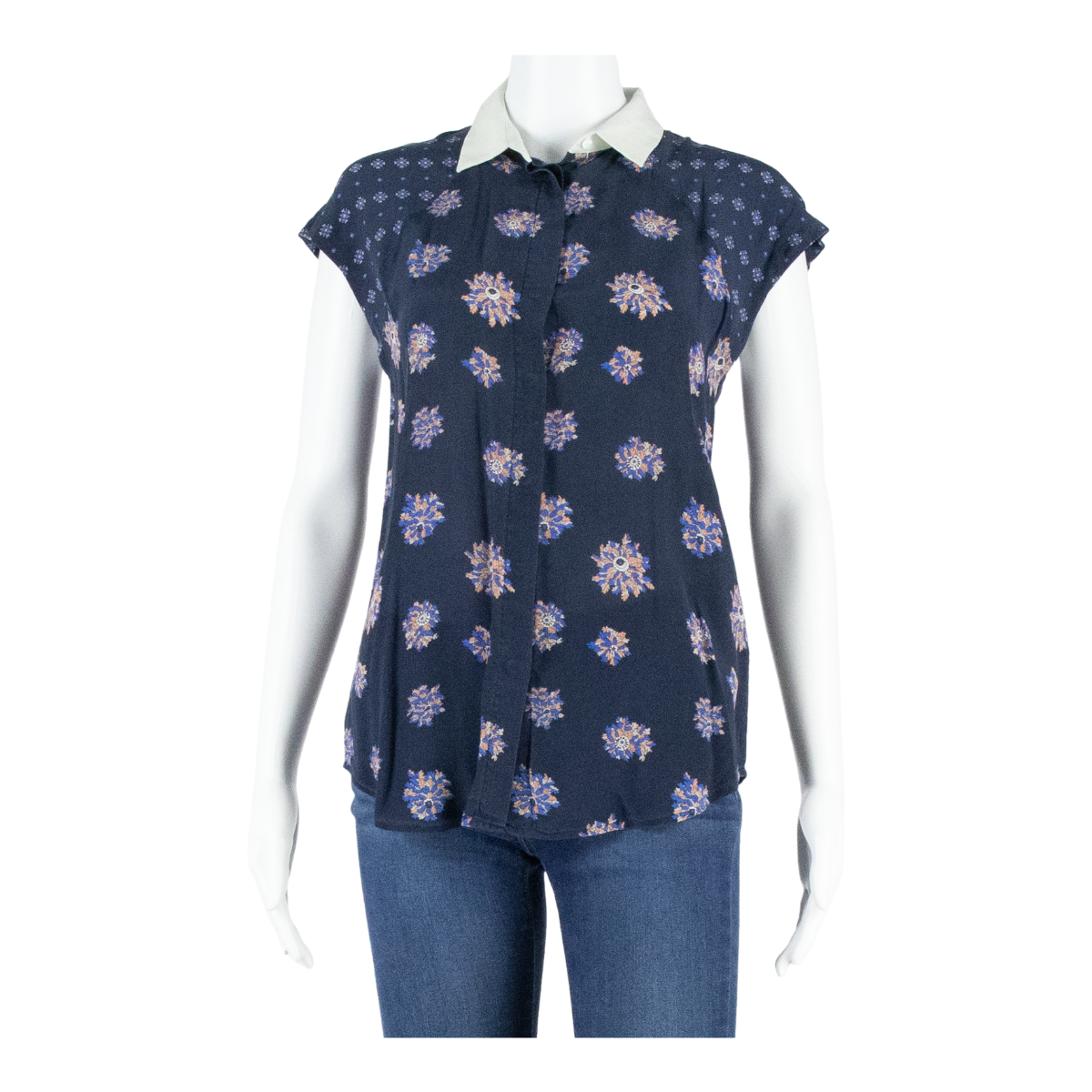 CLUB MONACO Womens Printed Blouse Blue Floral S Refurbished - N/A refurbished available on Cerqular
