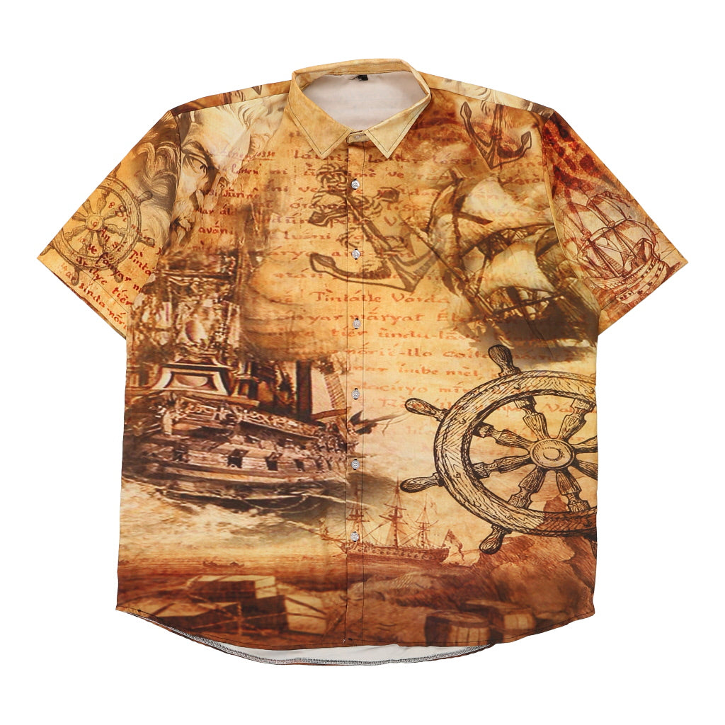 Unbranded Short Sleeve Shirt - XL Beige Polyester Refurbished - Thrifted (note: this is a term often used to describe second- refurbished available on Cerqular