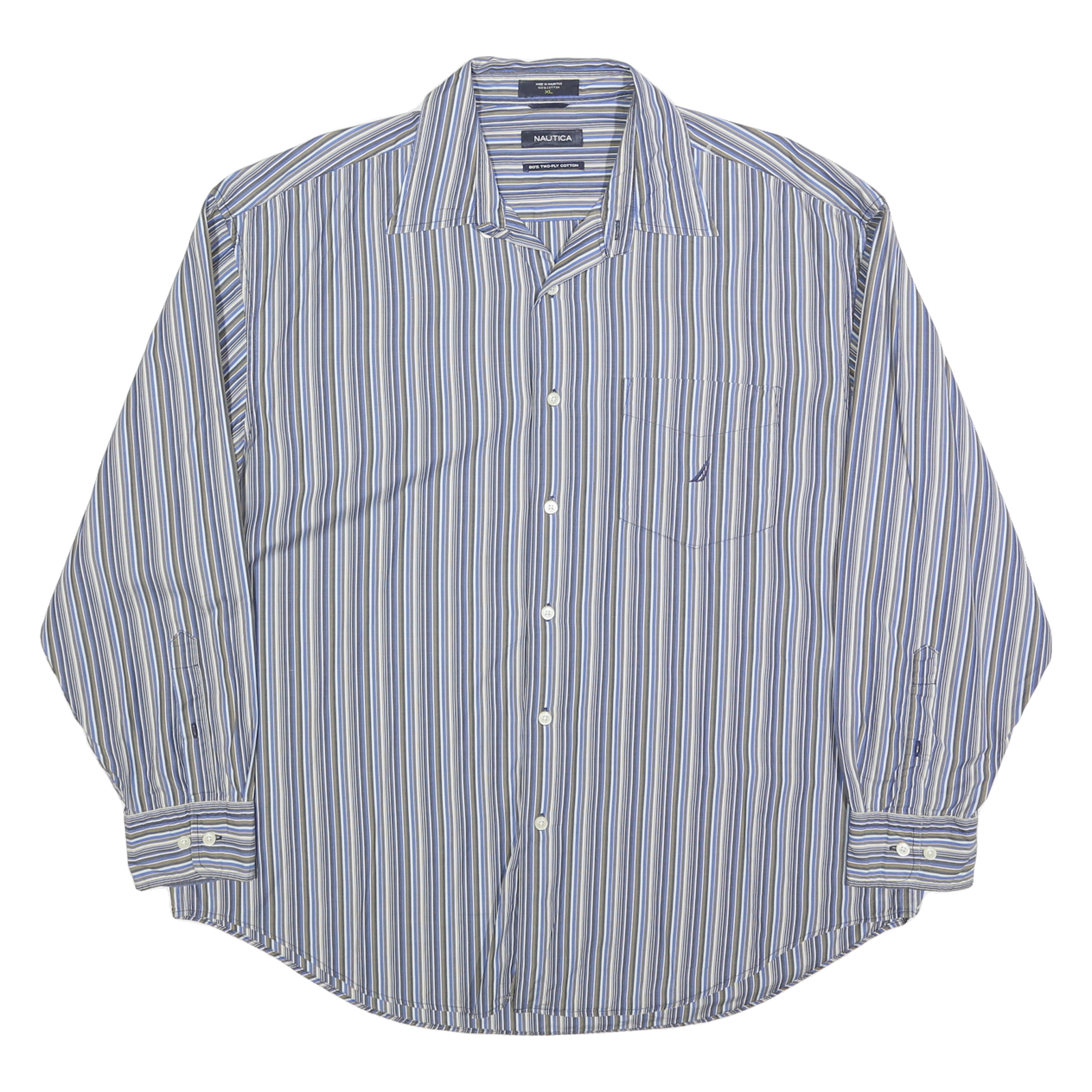 NAUTICA Mens Blue & Grey Striped Shirt XL Cotton Blend Long Sleeve Casual Button Refurbished - N/A refurbished available on Cerqular
