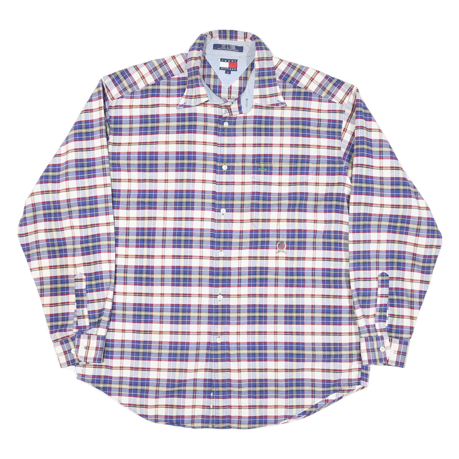 TOMMY HILFIGER Mens Blue & Red Check Shirt L Cotton Blend Long Sleeve Button Refurbished - N/A refurbished available on Cerqular