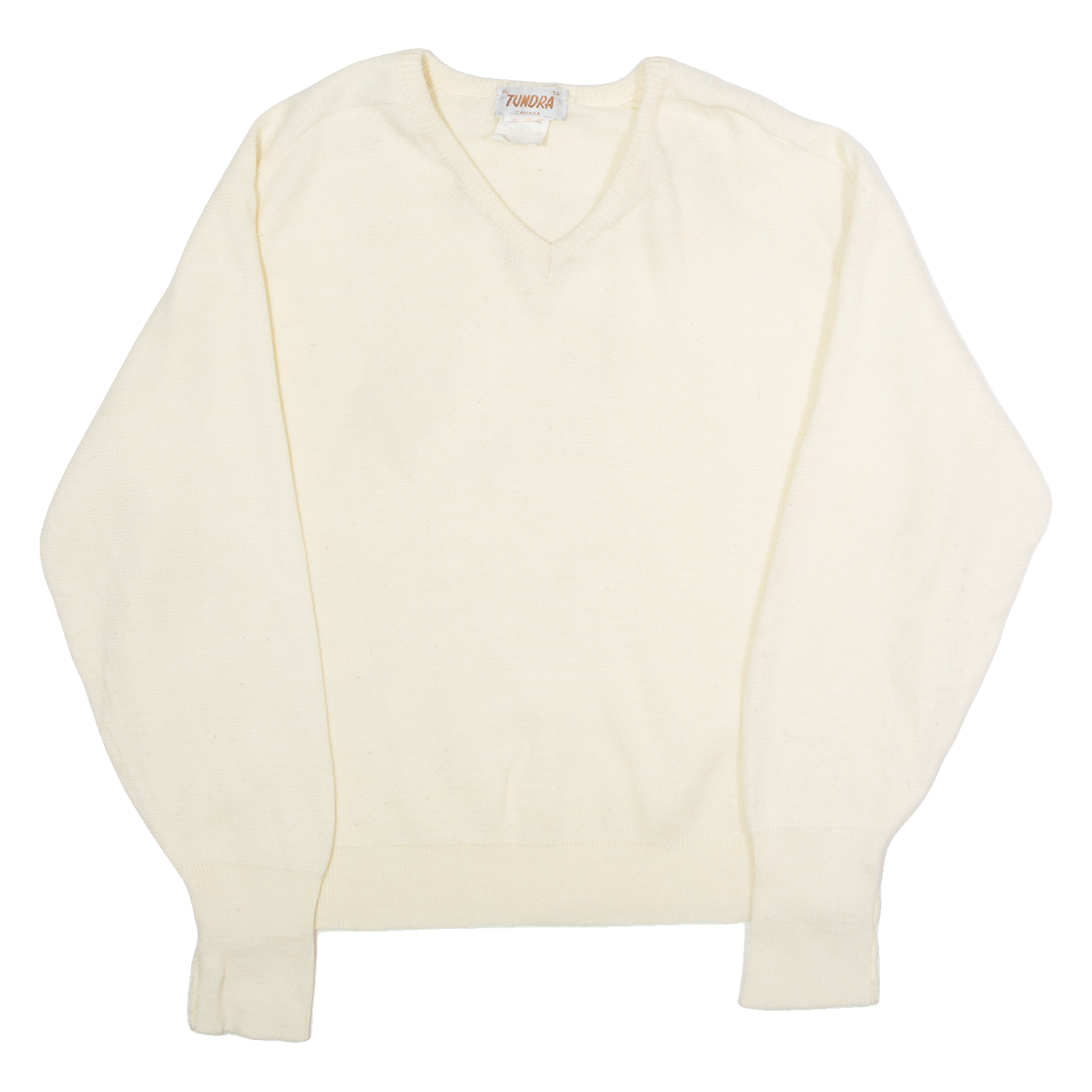 TUNDRA Mens Jumper Cream V-Neck 90s Tight Knit Wool XL Refurbished - N/A refurbished available on Cerqular