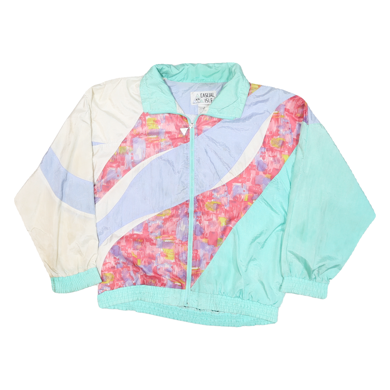 CASUAL ISLE Mens Blue & Cream Abstract Pattern Nylon Zip Jacket L Lightweight Refurbished - N/A refurbished available on Cerqular