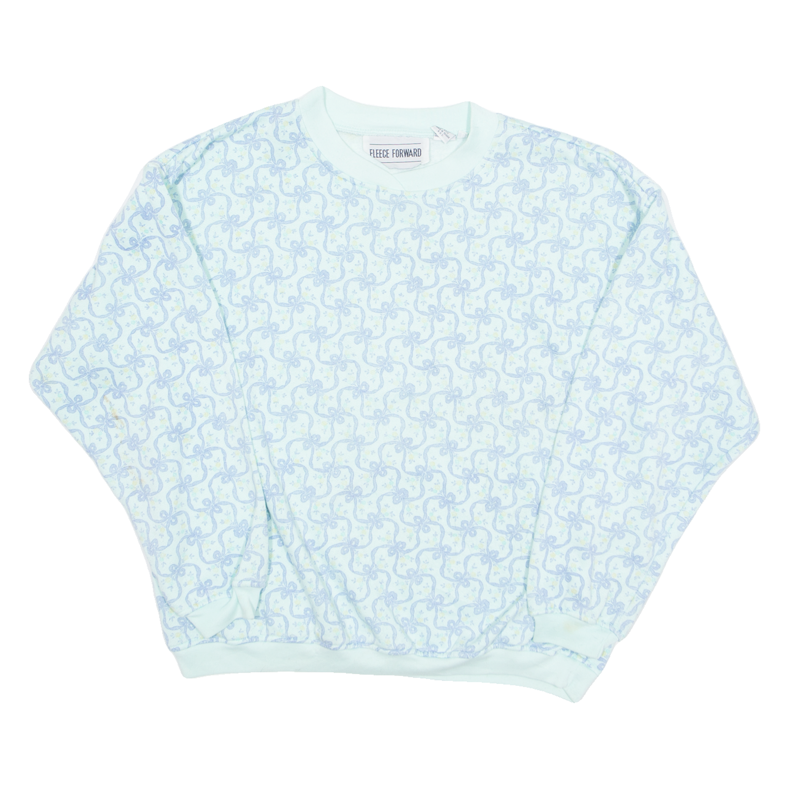 FLEECE FORWARD Bow Print Fleece Lined Womens Sweatshirt Blue V-Neck 90s L Refurbished - N/A refurbished available on Cerqular