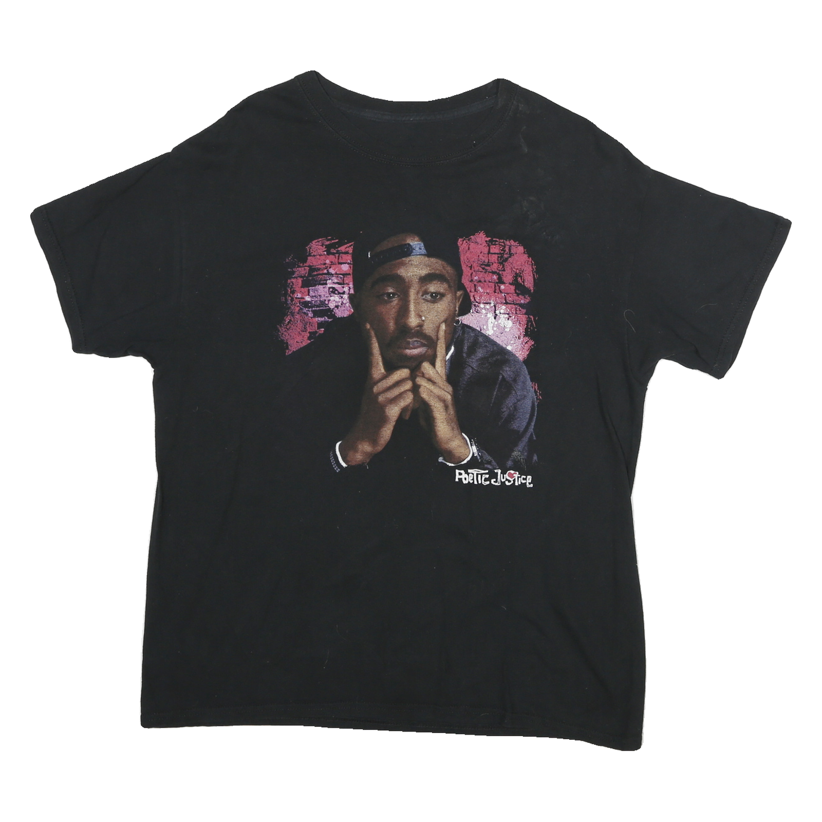 POETIC JUSTICE Mens Black Graphic T-Shirt L Short Sleeve Crew Neck Tupac Print Refurbished - N/A refurbished available on Cerqular