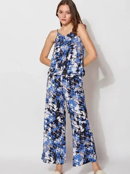 Oasis Printed Wide-leg Lounge Set | Size: 36 | Color: Blue Black Refurbished - N/A (Anjum Khan is a personal name, not a brand refurbished available on Cerqular