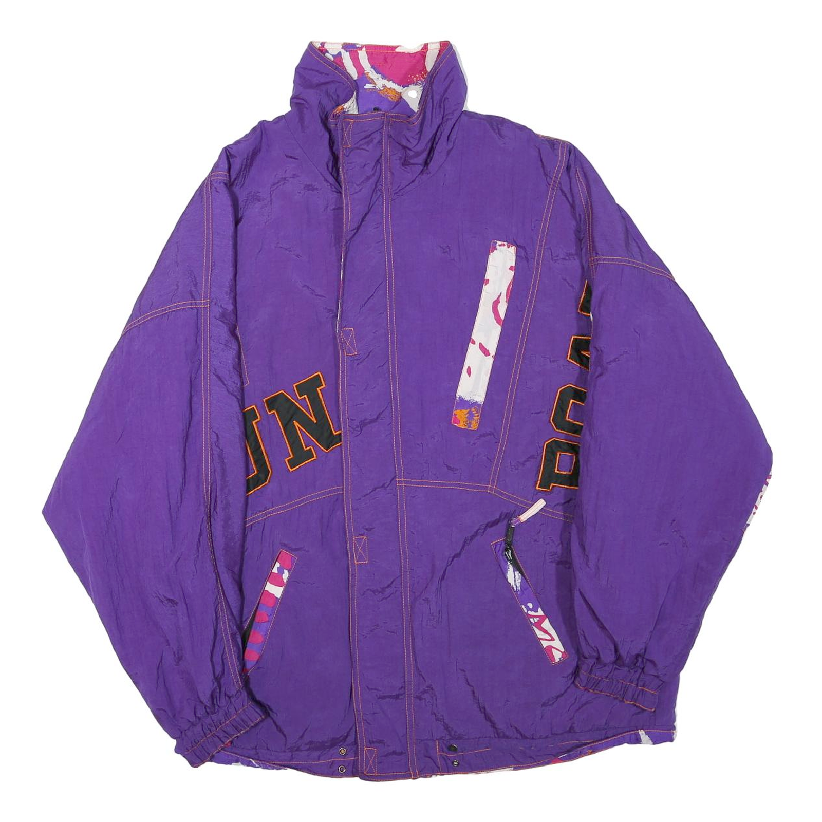 SUN SET Womens Purple & Printed Reversible Jacket XL Polyester Blend Zip Casual Refurbished - N/A refurbished available on Cerqular