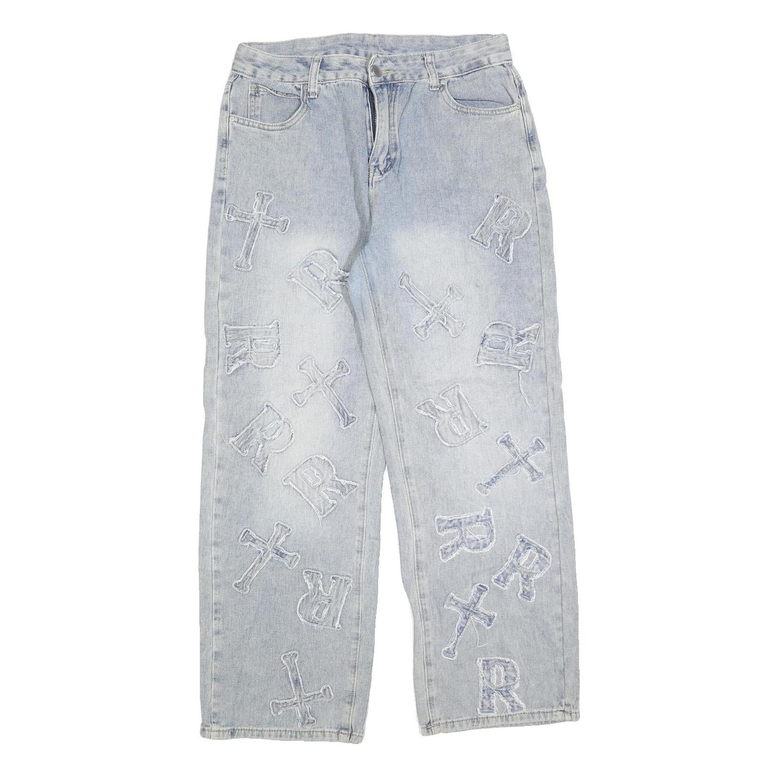 Womens Relaxed Blue Denim Straight Leg Cotton Blend Light Wash W30 L30 Patchwork Refurbished - N/A refurbished available on Cerqular