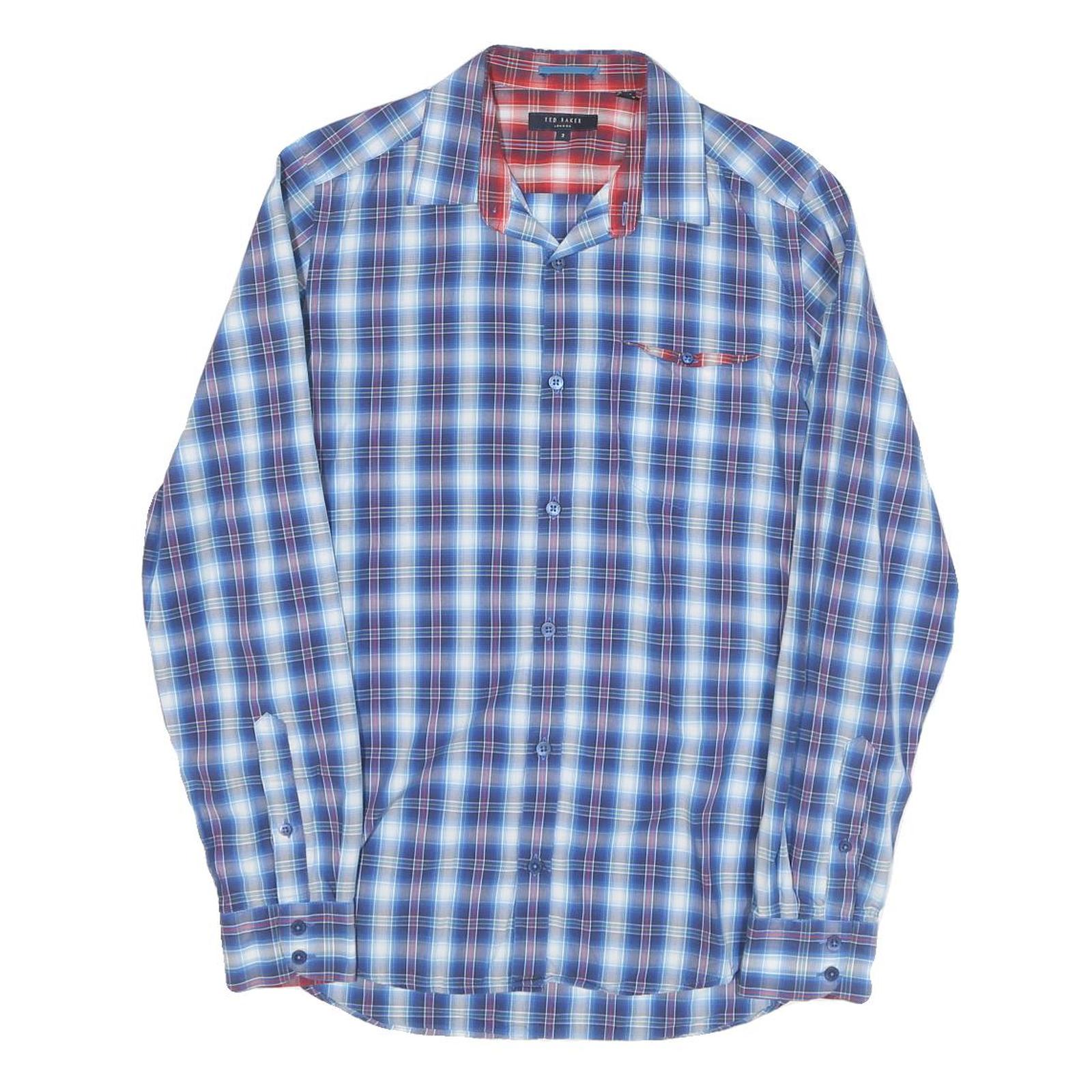 TED BAKER Mens Blue Check Shirt S Cotton Blend Casual Long Sleeve Refurbished - N/A refurbished available on Cerqular
