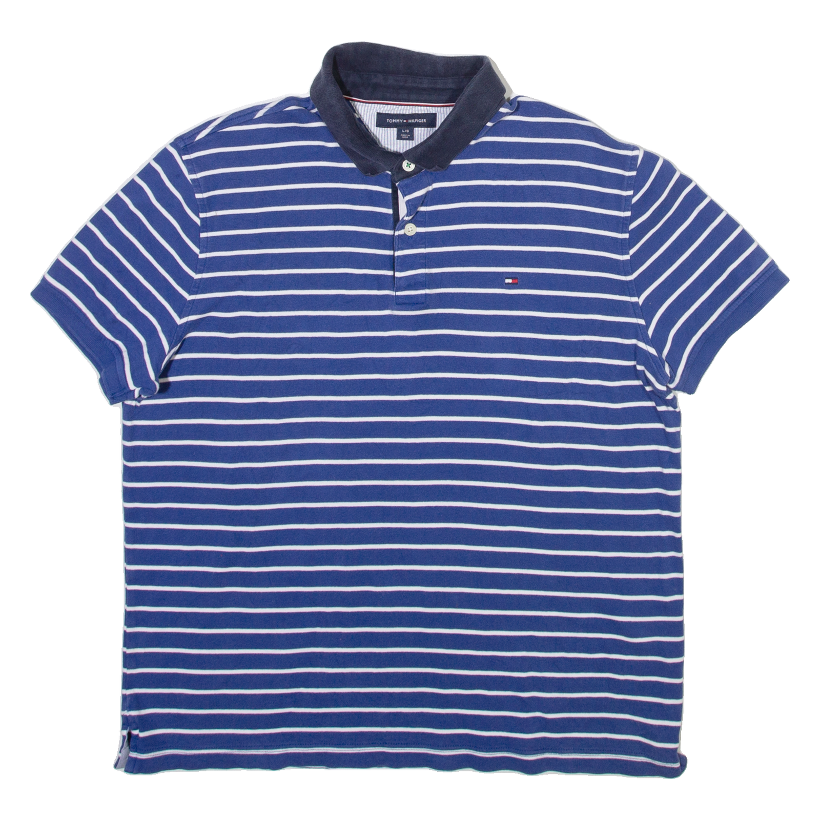 TOMMY HILFIGER Mens Polo Shirt Blue Striped L Refurbished - N/A refurbished available on Cerqular