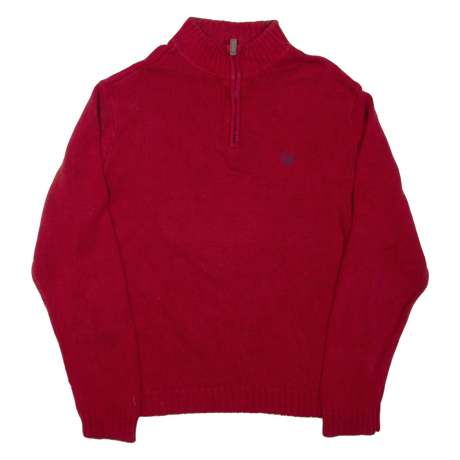 CHAPS Mens Heavy Knit Jumper Red 1/4 Zip Chunky Knit L Refurbished - N/A refurbished available on Cerqular