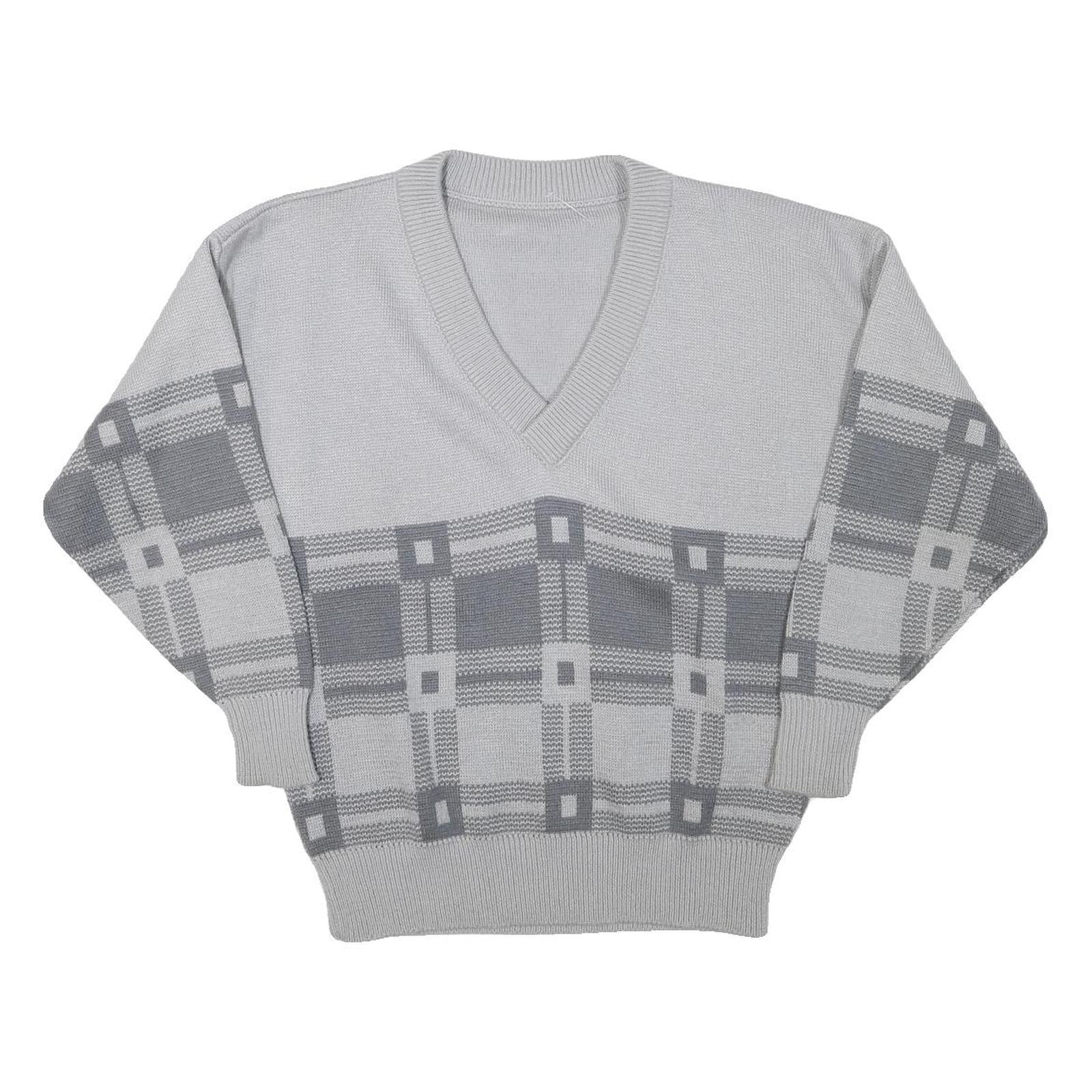 Mens Grey Patterned Wool Blend Jumper V-Neck Basic Knit M Stylish Comfortable Refurbished - N/A refurbished available on Cerqular