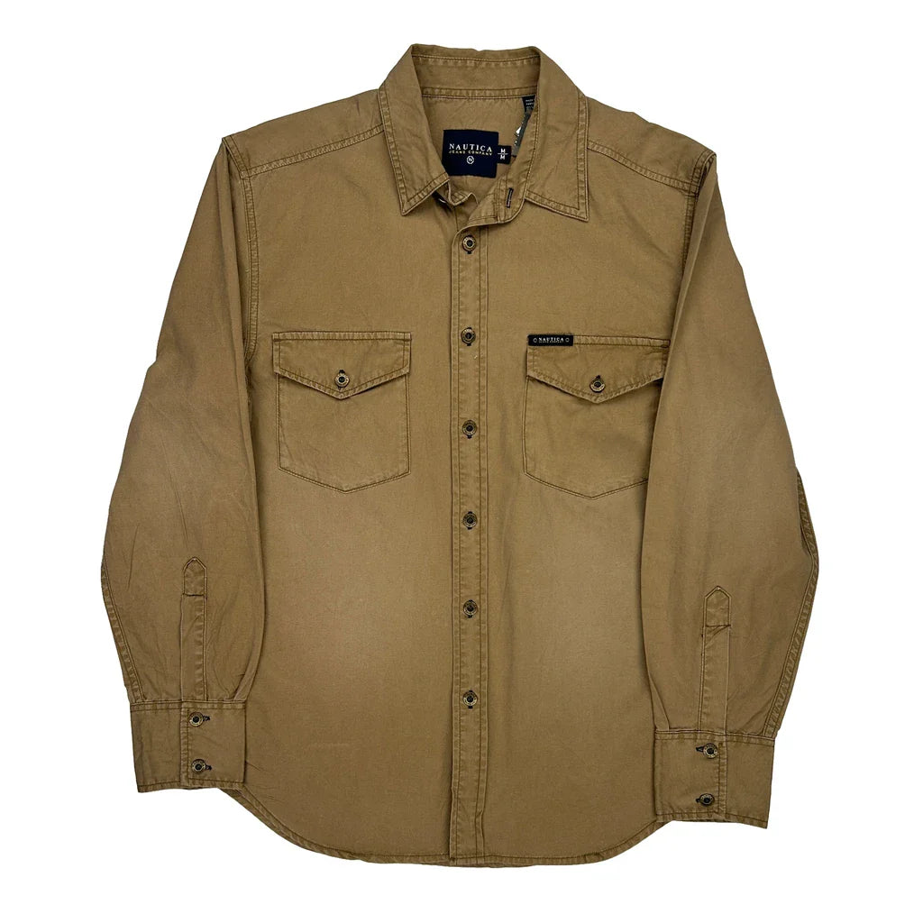 Nautica Shirt - Medium Brown Cotton Refurbished - Thrifted (note: this is a term often used to describe second- refurbished available on Cerqular