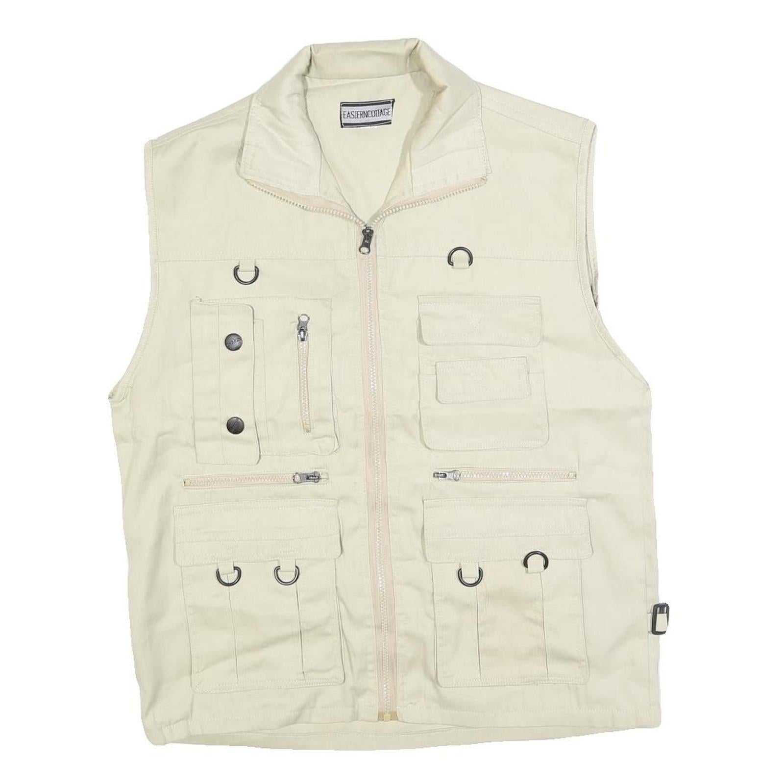 EASTERN COTTAGE Mens Cream Cotton Blend Utility Vest M Jacket Plain Zip Pockets Refurbished - N/A refurbished available on Cerqular