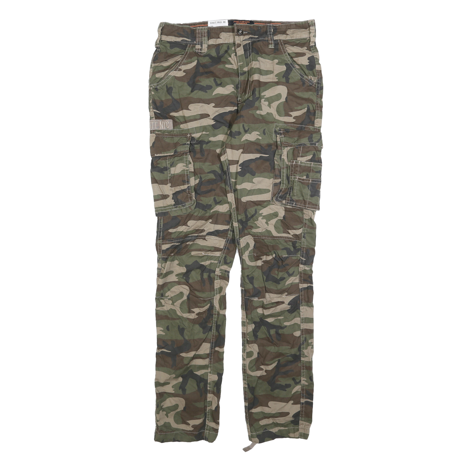 SCHOTT Mens Slim Cotton Blend Green Camouflage Cargo Trousers W29 L32 Utility Refurbished - N/A refurbished available on Cerqular