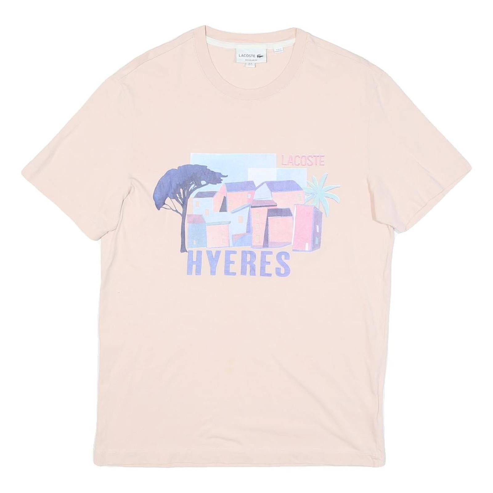 LACOSTE Mens Pink Graphic T-Shirt M Short Sleeve Crew Neck Hyeres Print Refurbished - N/A refurbished available on Cerqular