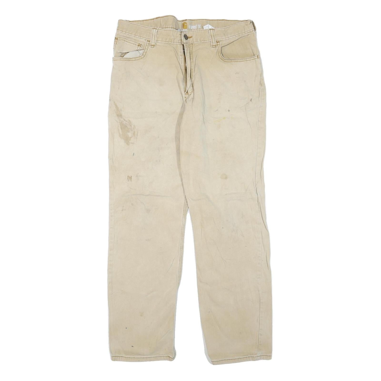 CARHARTT Mens Cotton Blend Beige Regular Fit Straight Leg Trousers W34 L32 Refurbished - N/A refurbished available on Cerqular