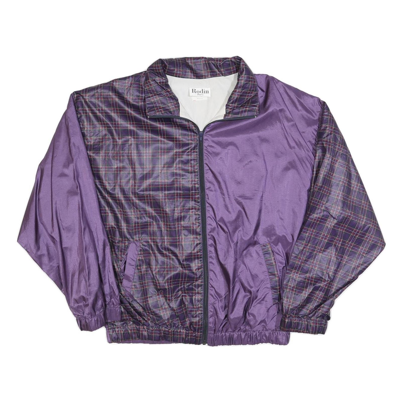RODIN Mens Purple & Check Zip Jacket L Nylon Casual Lightweight Outerwear Refurbished - N/A refurbished available on Cerqular