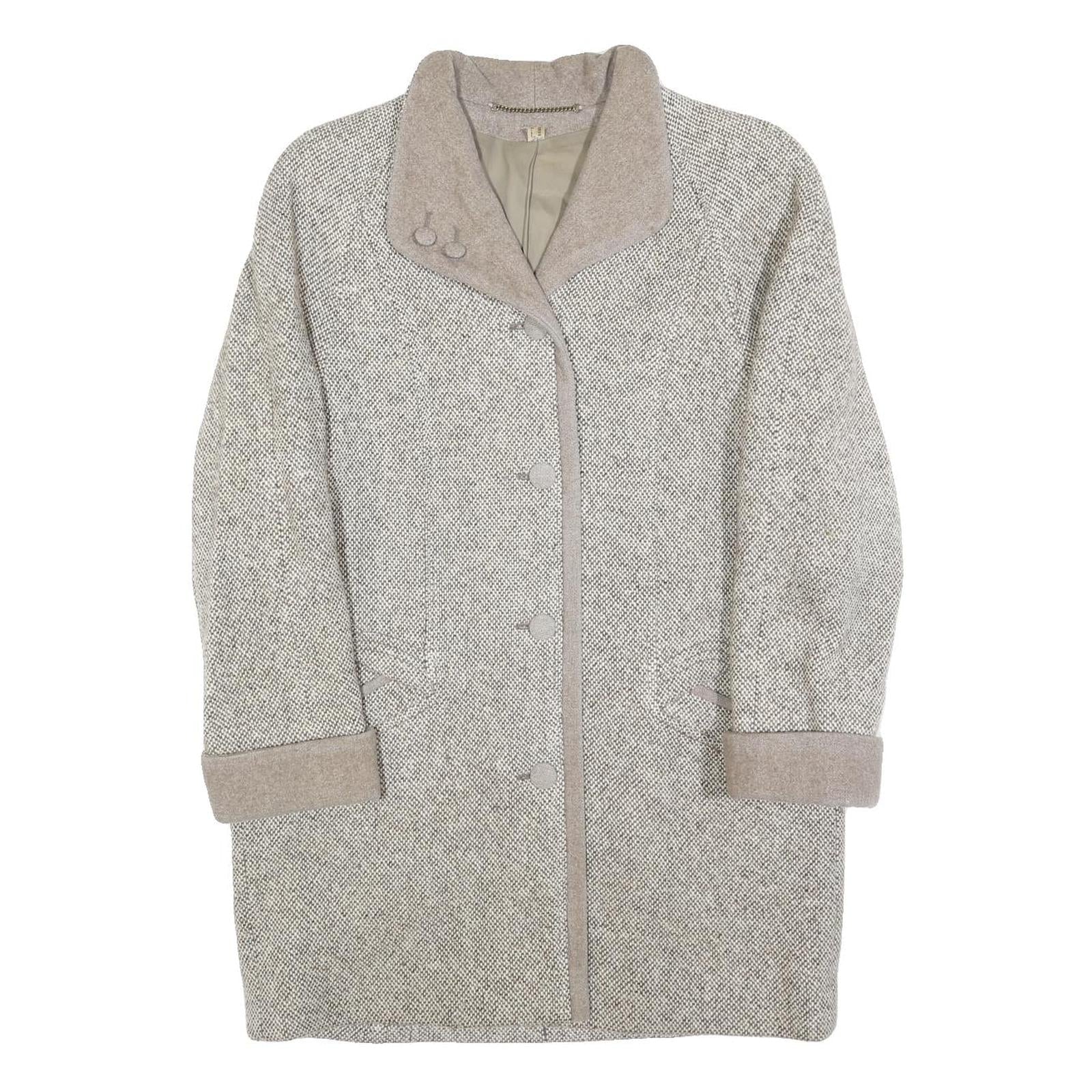 Womens Grey Plain Button Jacket M Woven Classic Long Sleeve Notched Collar Refurbished - N/A refurbished available on Cerqular
