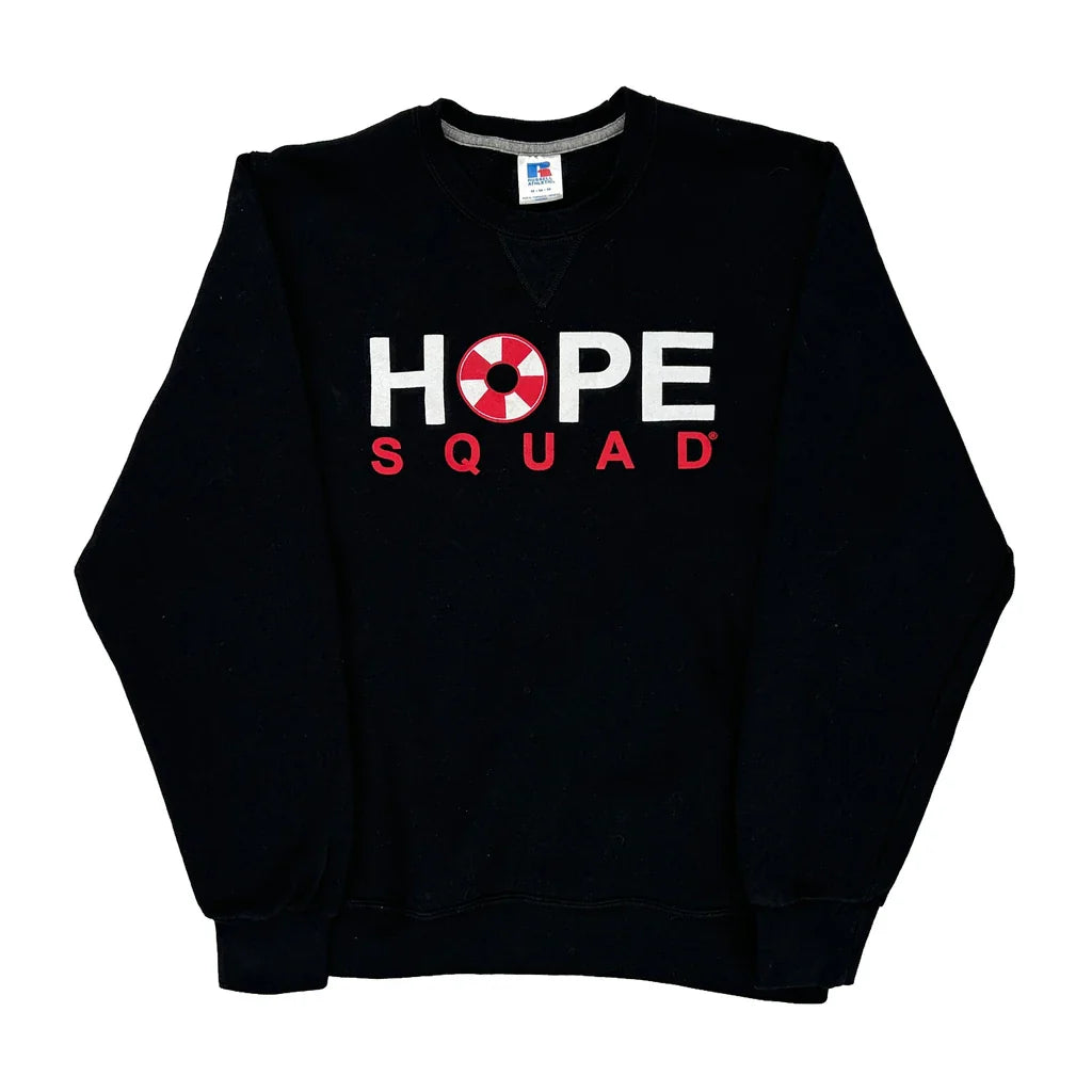 Russell Athletic Sweatshirt - Medium Black Cotton Blend Refurbished - Thrifted (note: this is a term often used to describe second- refurbished available on Cerqular