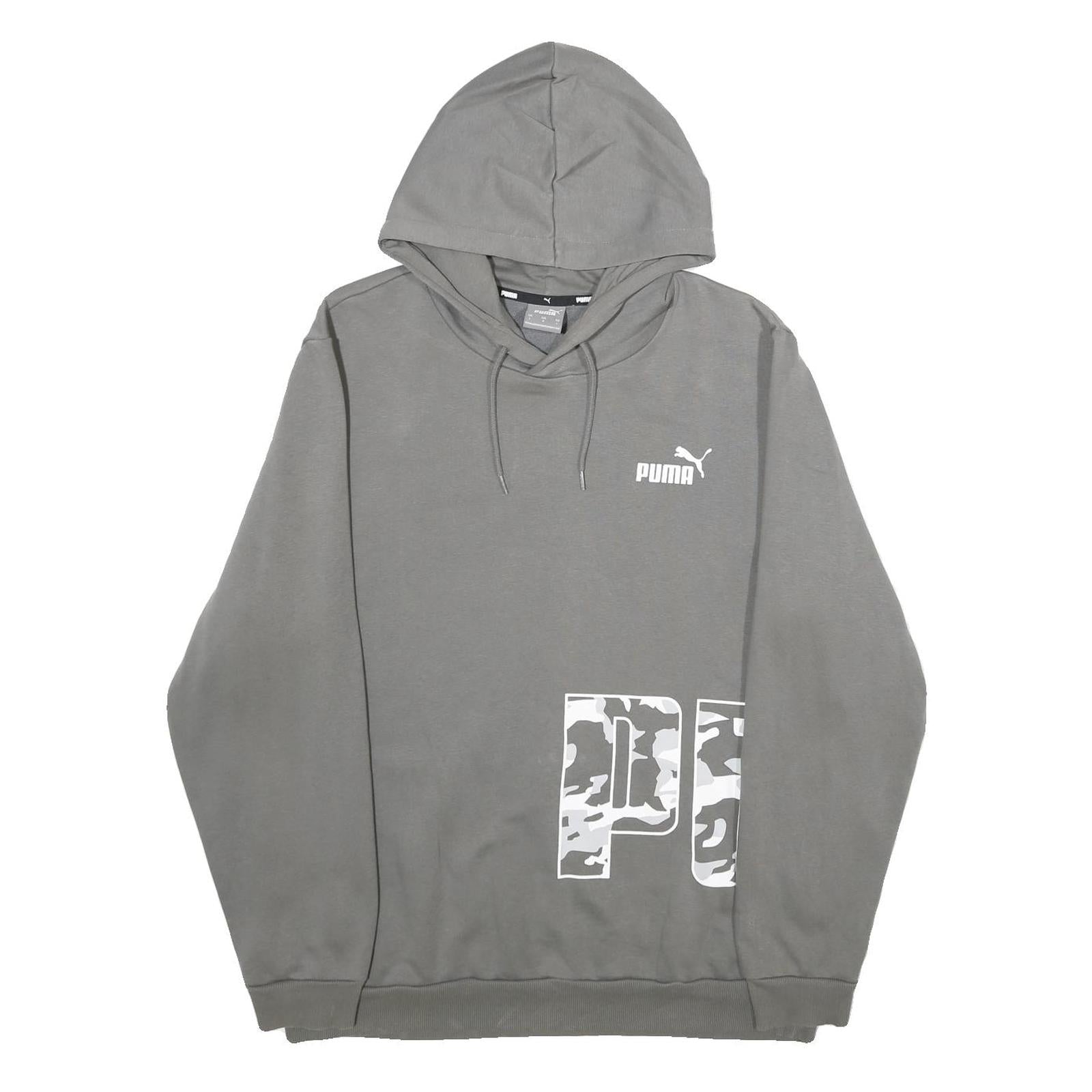 PUMA Mens Grey Hoodie L Cotton Blend Logo Print Pullover Sweatshirt Refurbished - N/A refurbished available on Cerqular