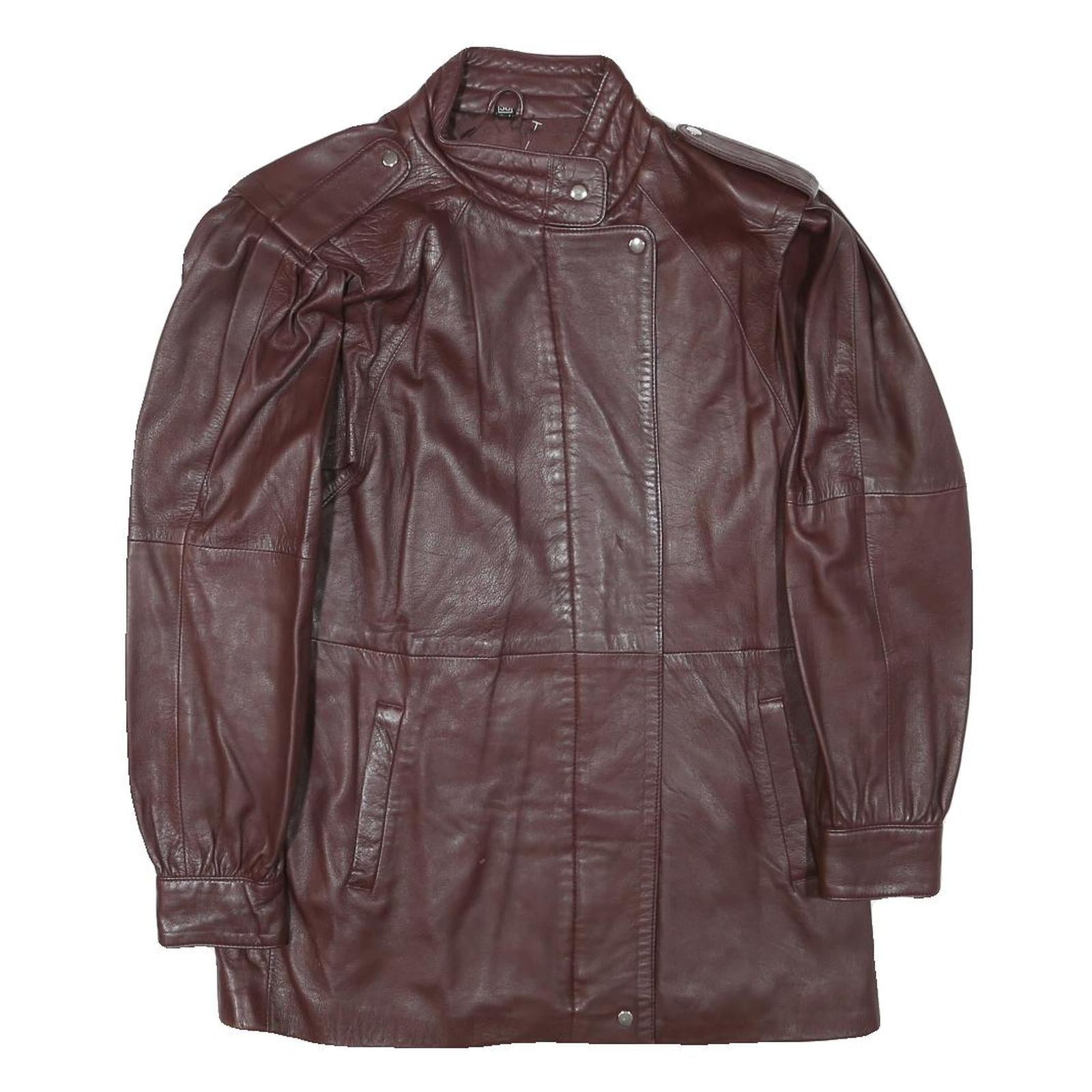 Womens Brown Leather Zip Jacket M Classic Plain Stylish Outerwear M Refurbished - N/A refurbished available on Cerqular