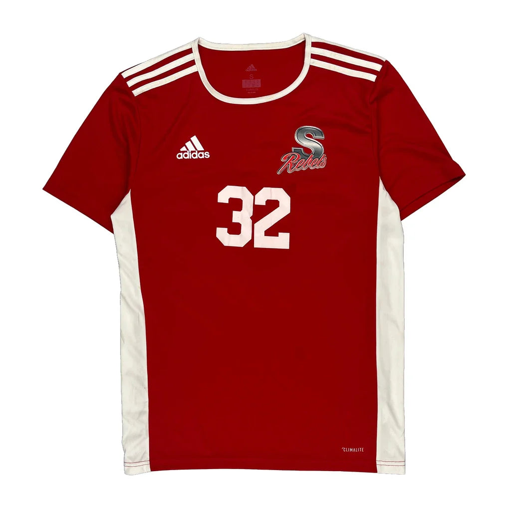 Rebels Adidas Football Jersey - Small Red Polyester Refurbished - Thrifted (note: this is a term often used to describe second- refurbished available on Cerqular