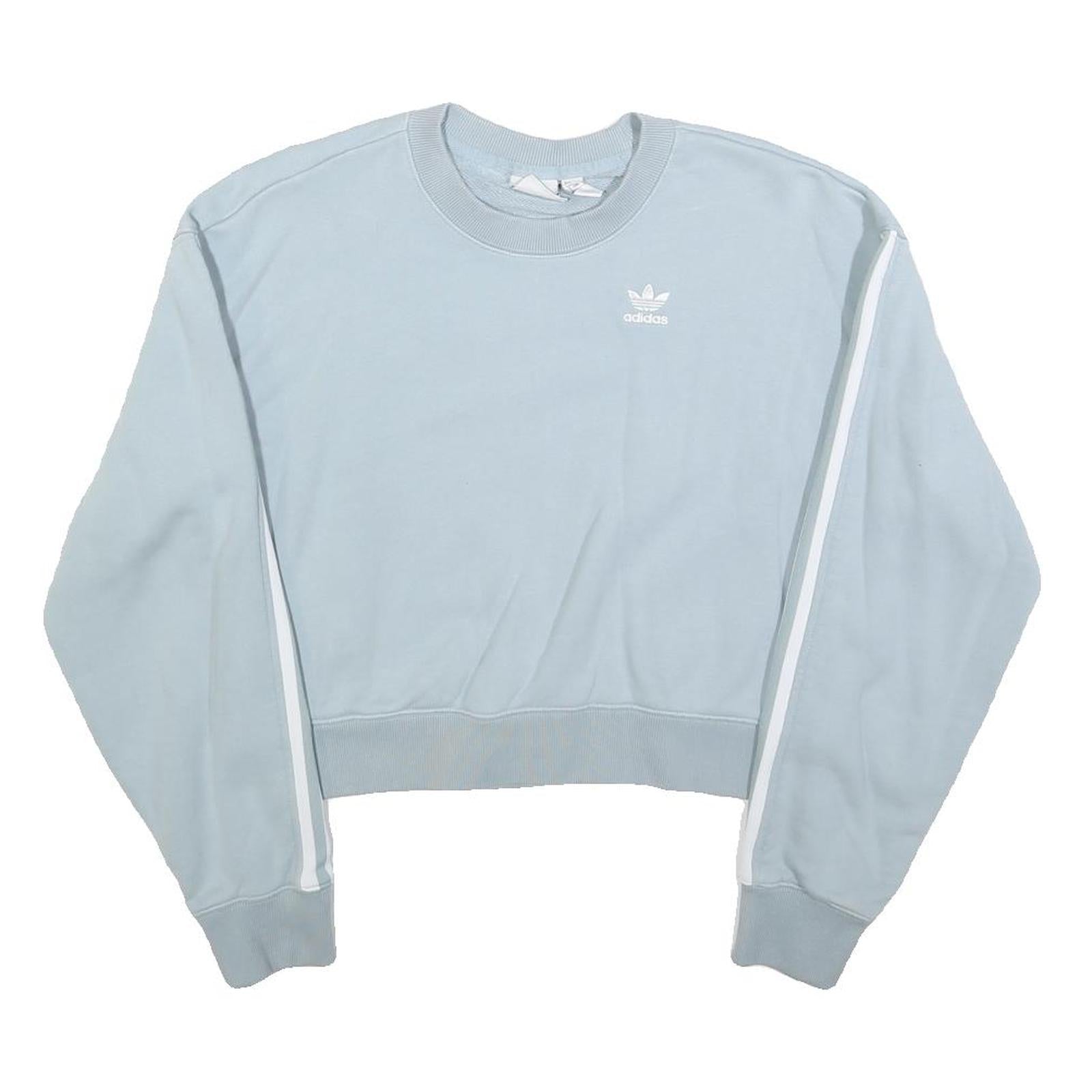 ADIDAS Womens Blue Cropped Crew Neck UK 4 Sweatshirt Three Stripe Design Refurbished - N/A refurbished available on Cerqular