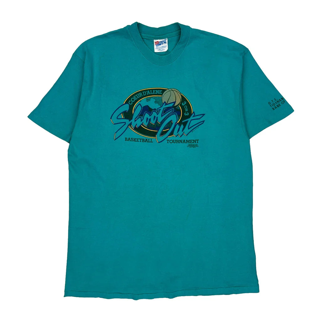 Basketball Tournament Hanes Single Stitch T-Shirt - XL Green Cotton Refurbished - Thrifted (note: this is a term often used to describe second- refurbished available on Cerqular