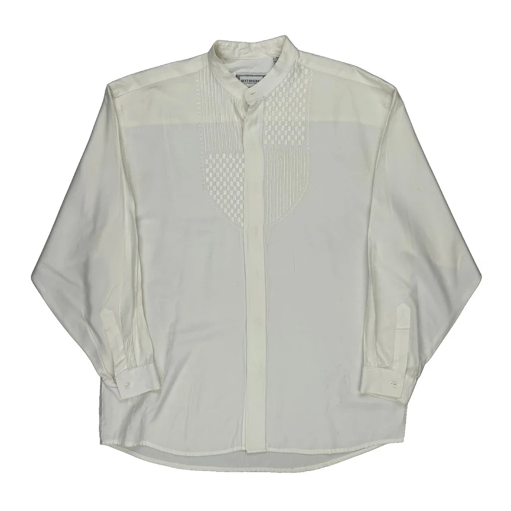 Next Collarless Shirt - Large White Viscose Refurbished - Thrifted (note: this is a term often used to describe second- refurbished available on Cerqular