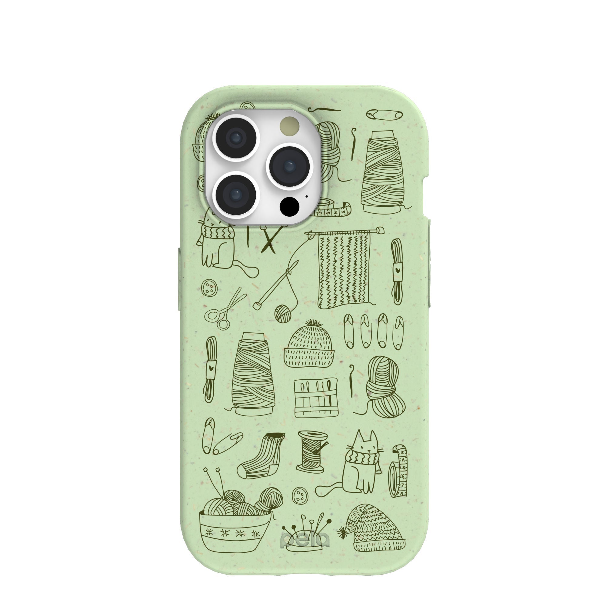 Sage Green Knit Nook iPhone 15 Pro Case Refurbished - Pela Case refurbished available on Cerqular
