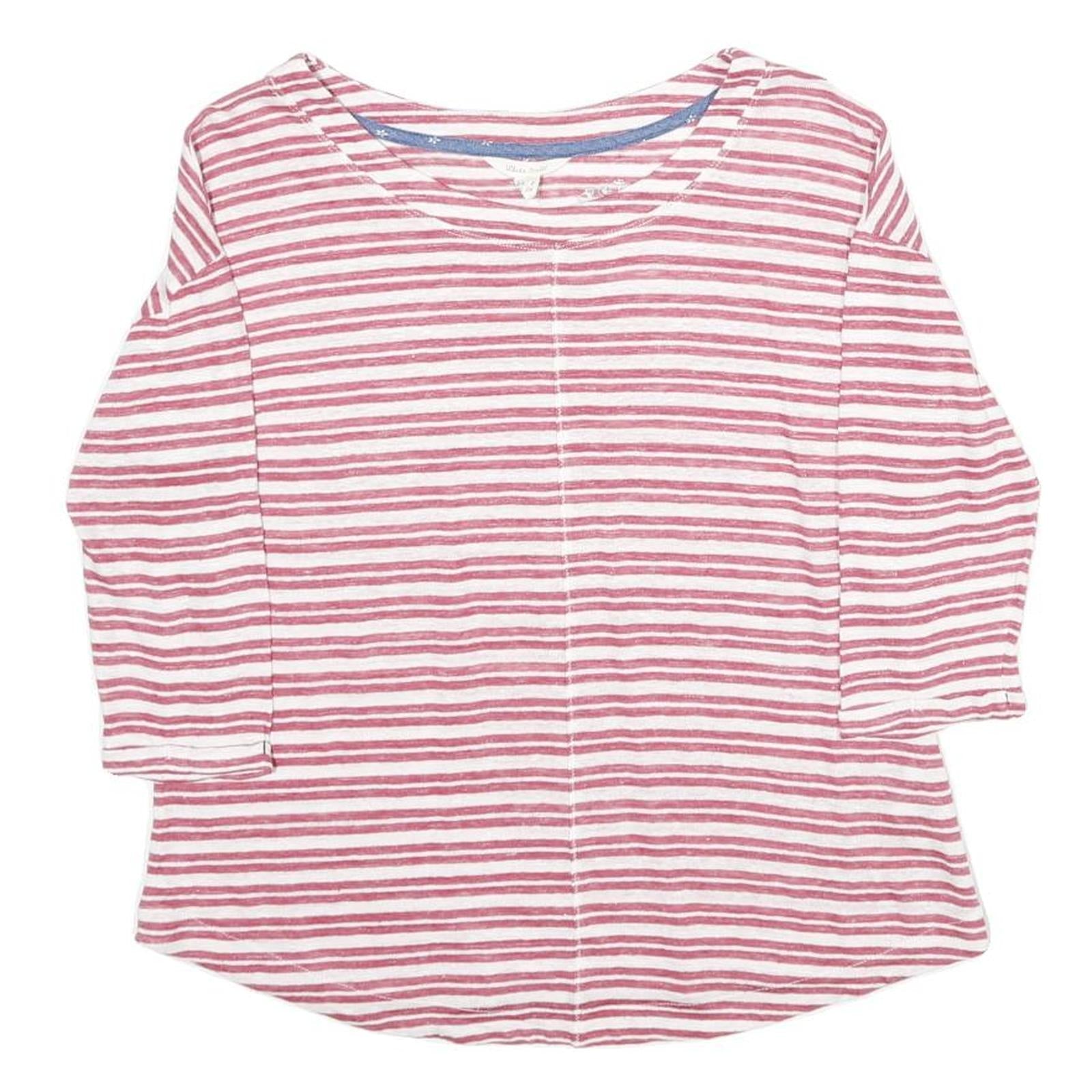 WHITE STUFF Womens Pink & White Striped Basic Long Sleeve Round Neck Top UK 8 Refurbished - N/A refurbished available on Cerqular
