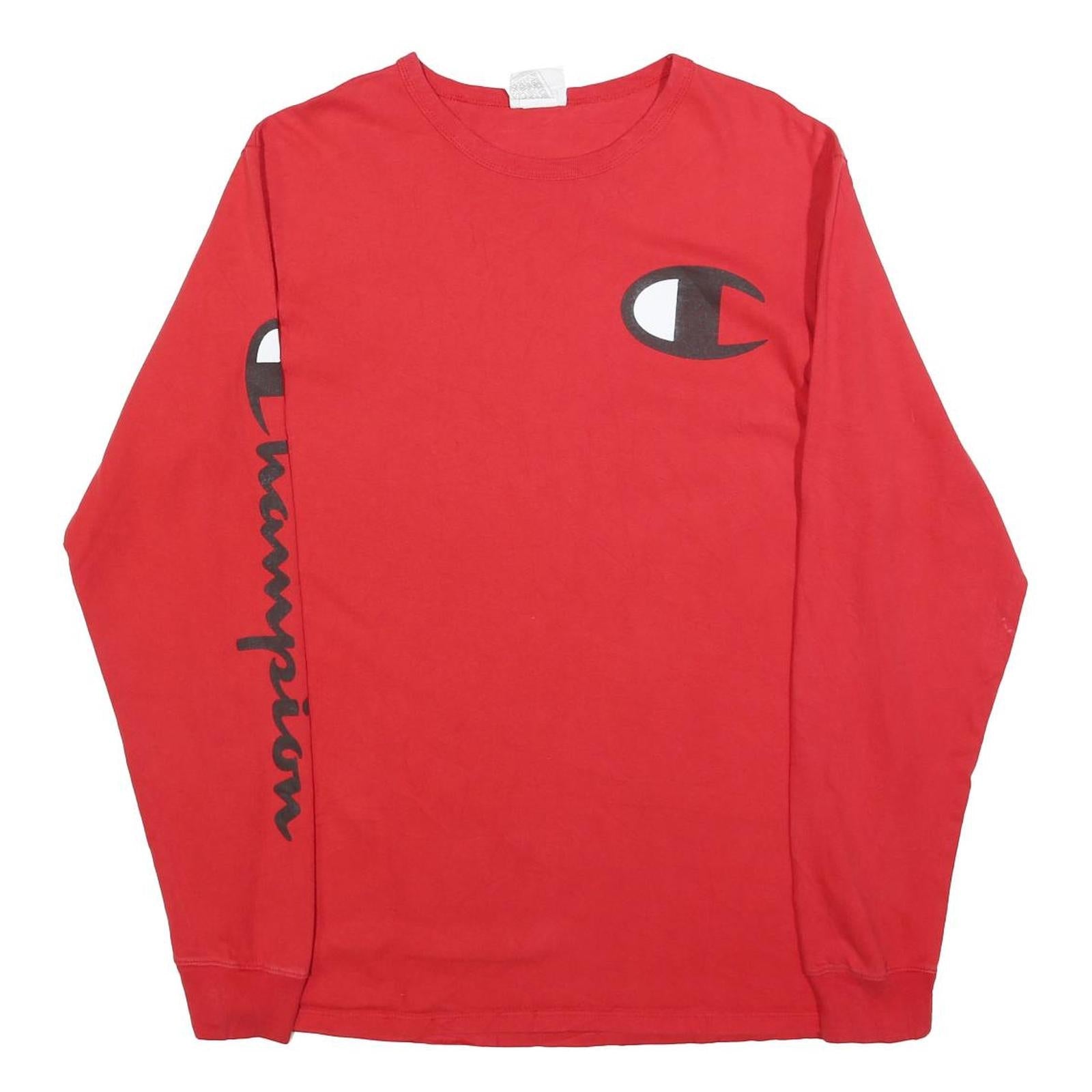 CHAMPION Mens Red Long Sleeve Crew Neck Logo Print L Cotton Blend T-Shirt Refurbished - N/A refurbished available on Cerqular