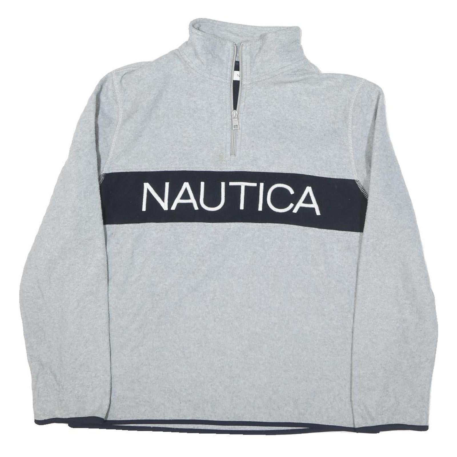 NAUTICA Mens Grey & Navy Logo Pattern Jumper 1/4 Zip Polyester Blend M Stylish Refurbished - N/A refurbished available on Cerqular