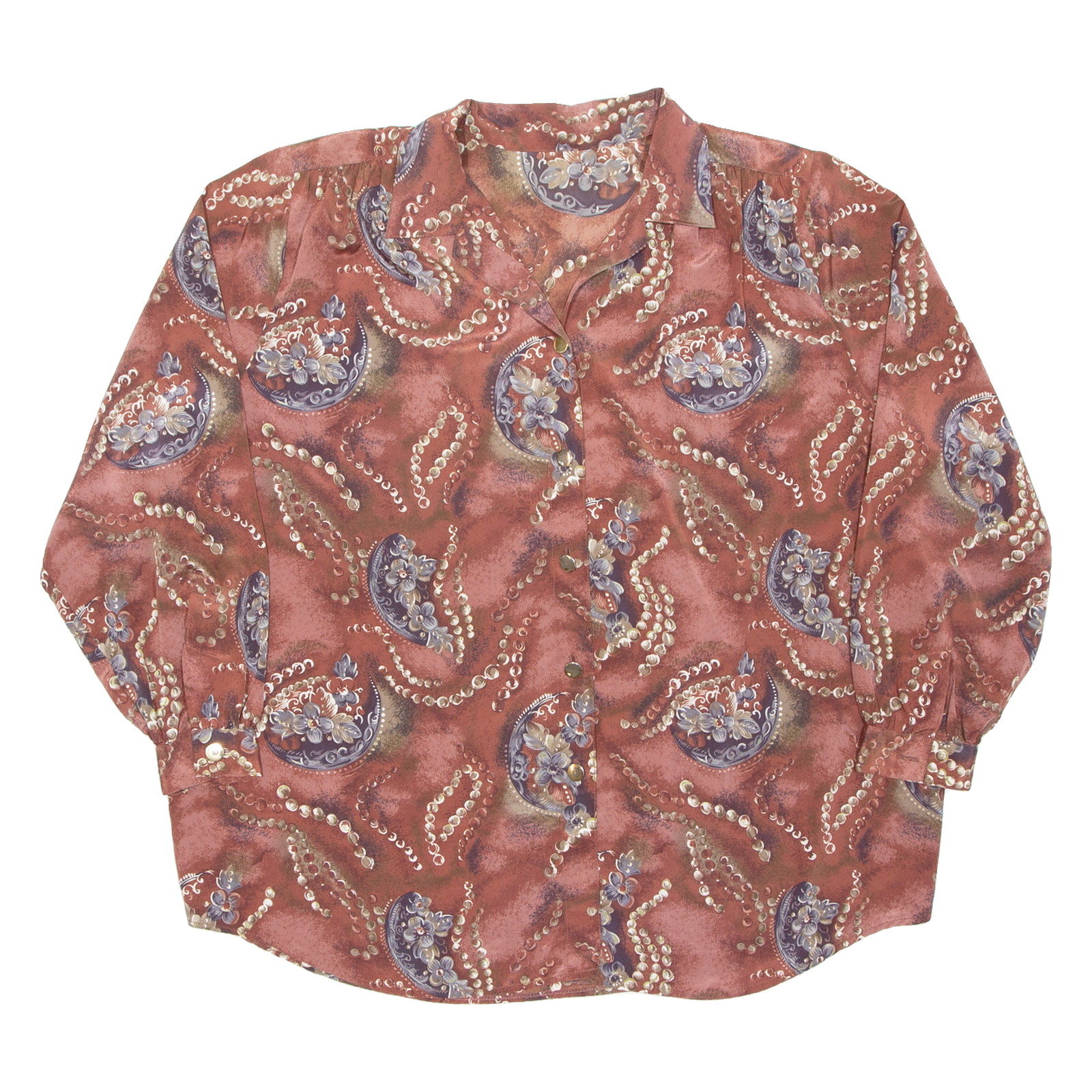 Womens Printed Blouse Brown V-Neck Long Sleeve Paisley 2XL Refurbished - N/A refurbished available on Cerqular