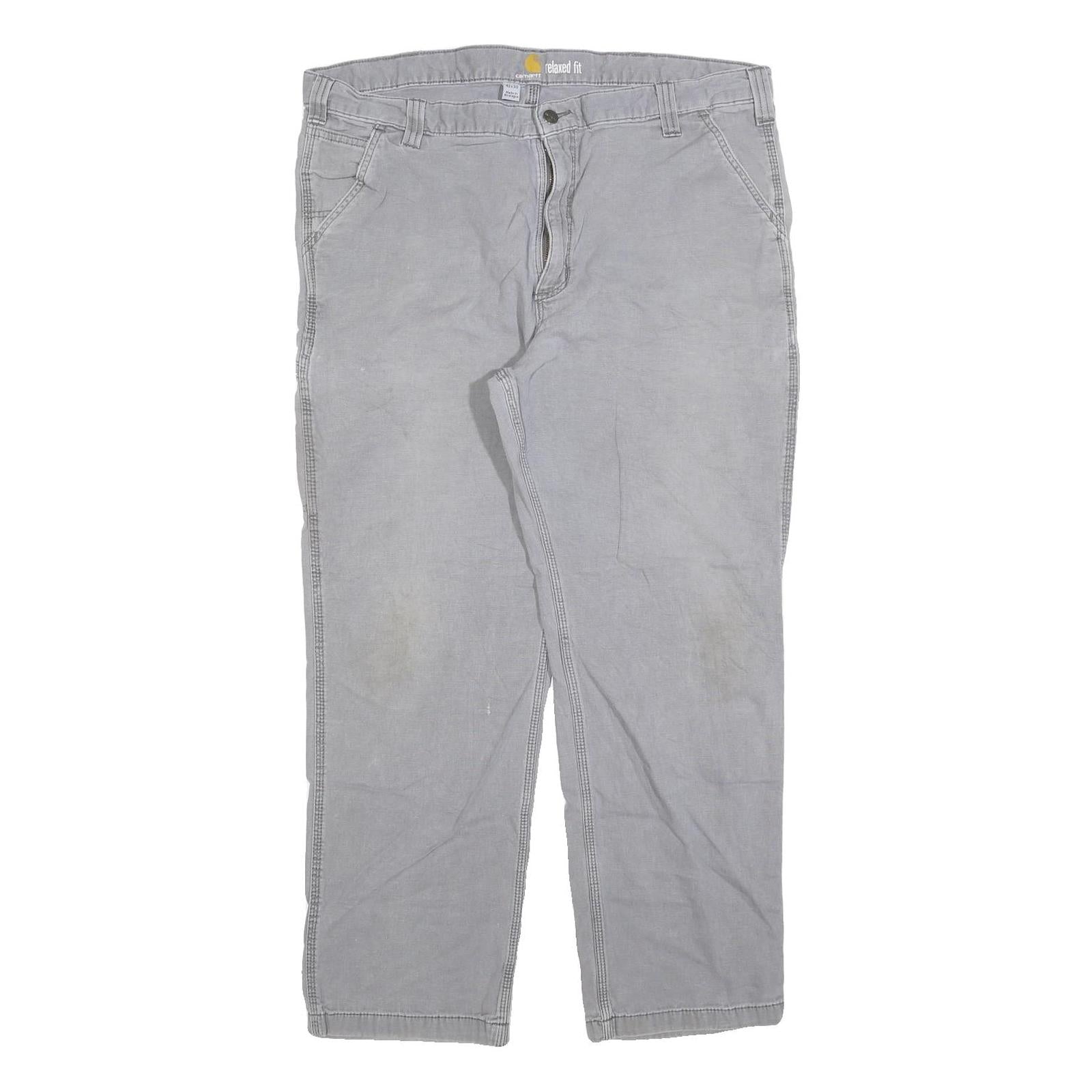 CARHARTT Mens Relaxed Fit Grey Cotton Blend Zip Trousers W42 L30 Workwear Casual Refurbished - N/A refurbished available on Cerqular