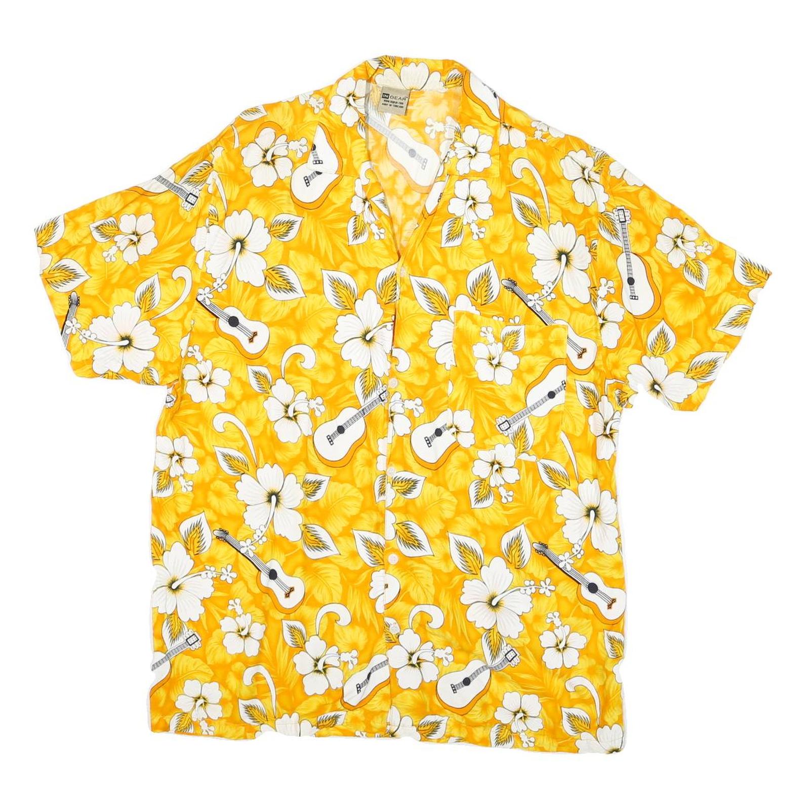 Buy IN GEAR Mens Yellow Hawaiian Rayon Shirt M Floral Guitar Print Summer Casual Refurbished - $19.49 IN GEAR Mens Yellow Hawaiian Rayon Shirt M Floral Guitar Print Summer Casual Refurbished - N/A refurbished available on Cerqular