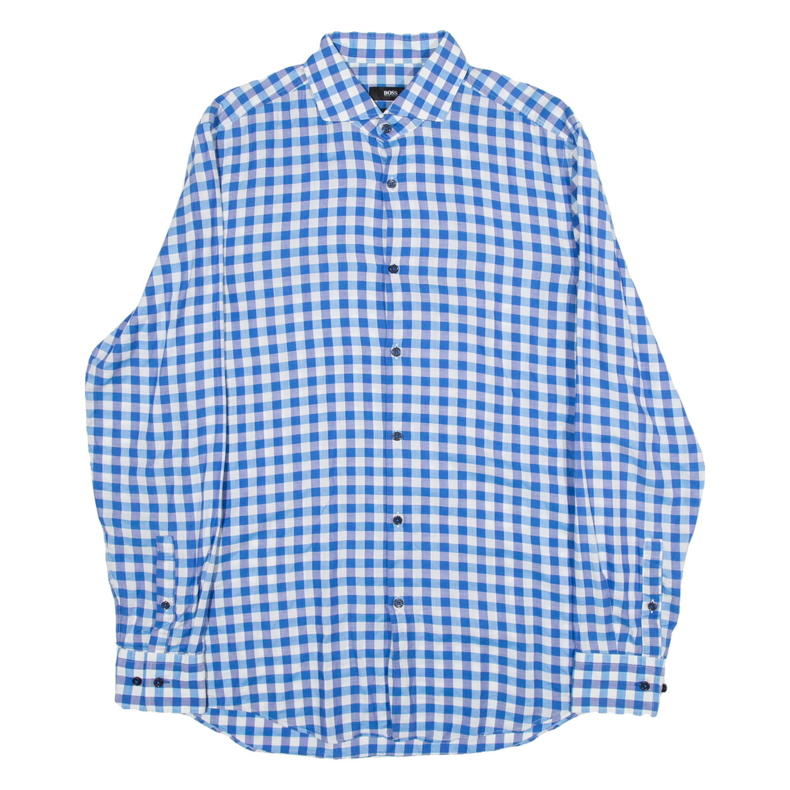 BOSS Slim Fit Mens Shirt Blue Gingham Long Sleeve M Refurbished - N/A refurbished available on Cerqular