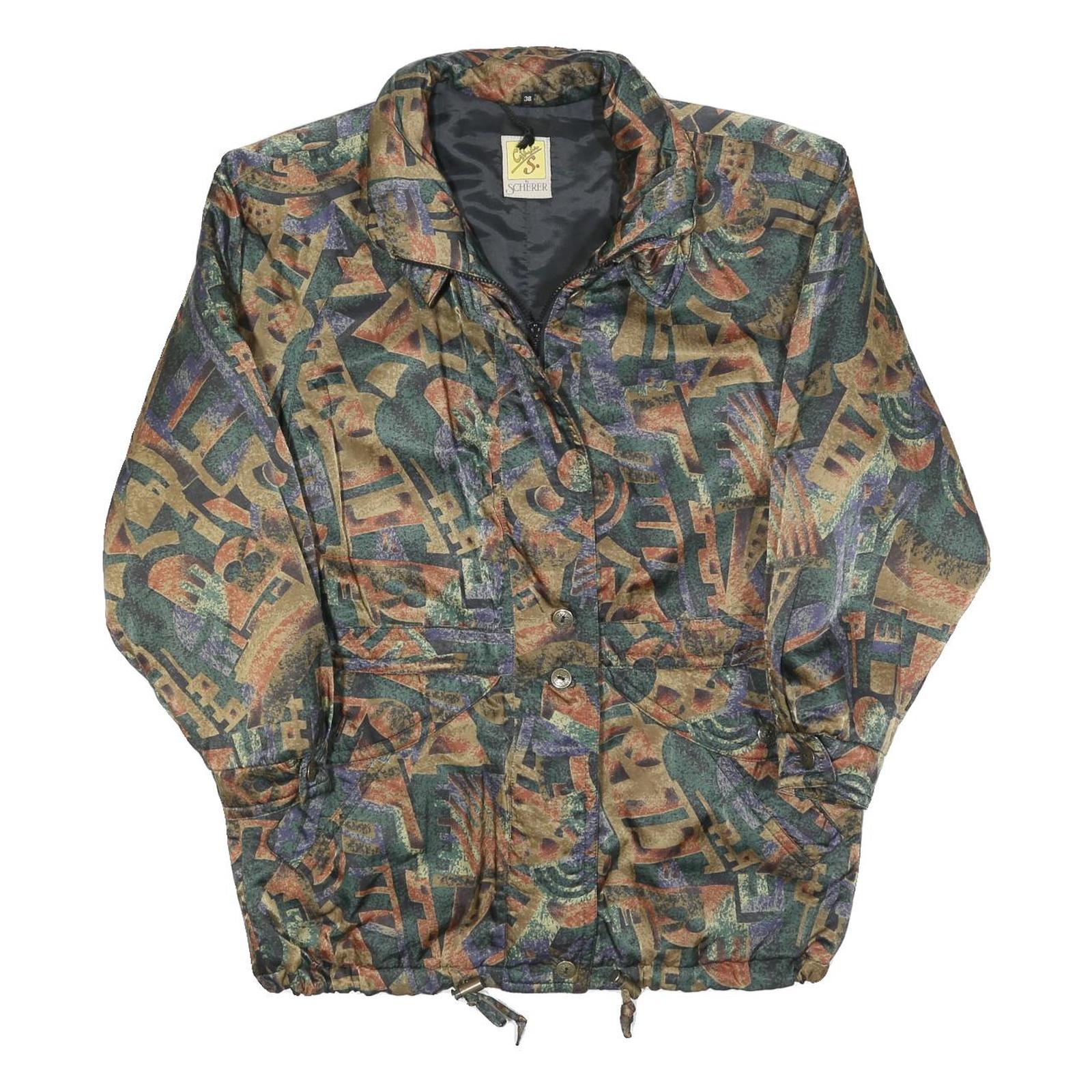 SCHERER Womens Green & Brown Abstract Print Jacket S Polyester Blend Zip Refurbished - N/A refurbished available on Cerqular