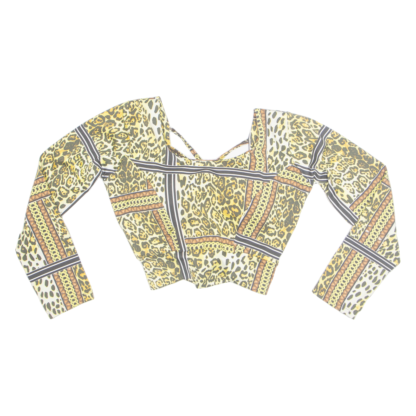 Cheetah Womens Cropped Top Yellow Long Sleeve Animal Print M Refurbished - N/A refurbished available on Cerqular