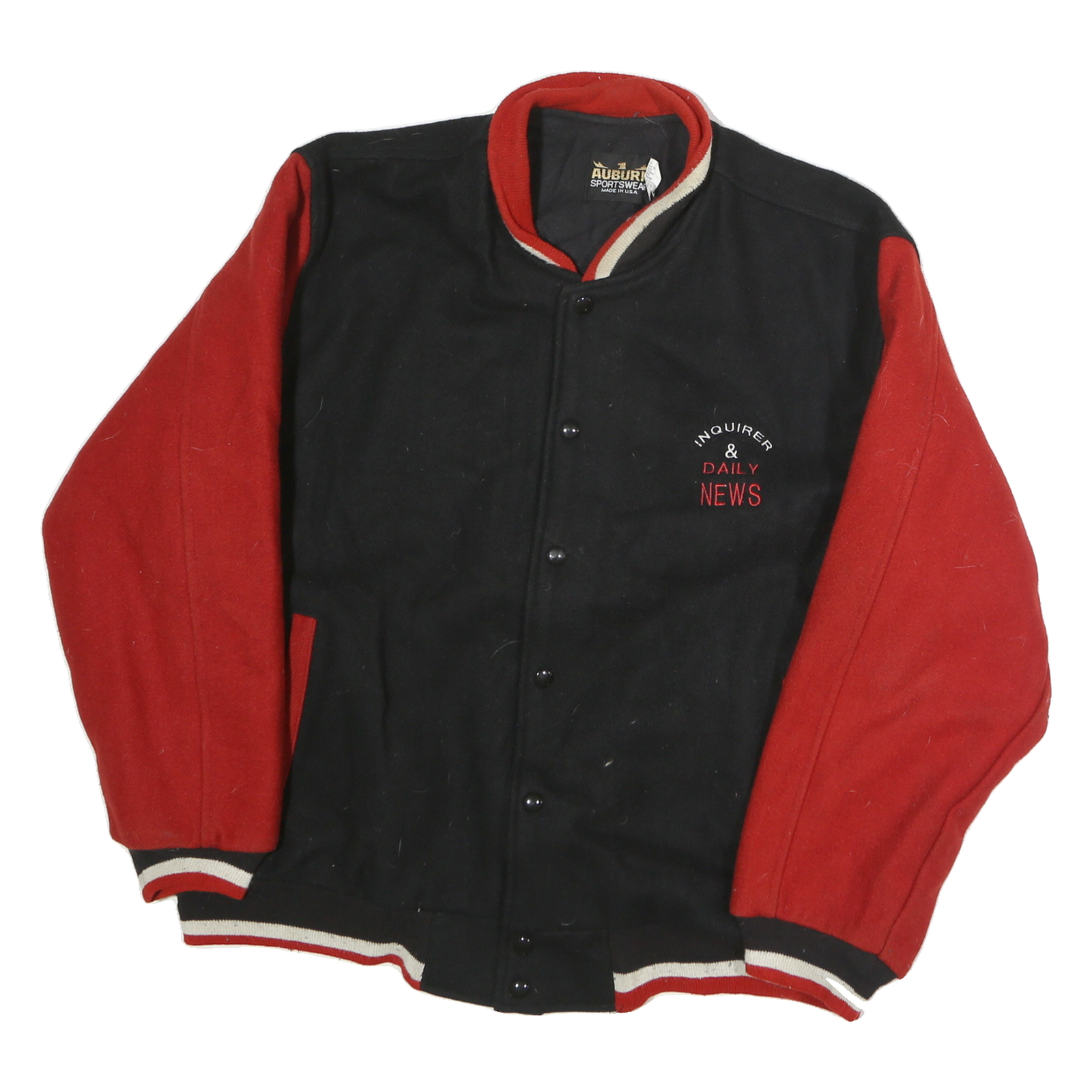 AUBURN Mens Black & Red Button Cotton Varsity Jacket XL Sportswear Classic Fit Refurbished - N/A refurbished available on Cerqular