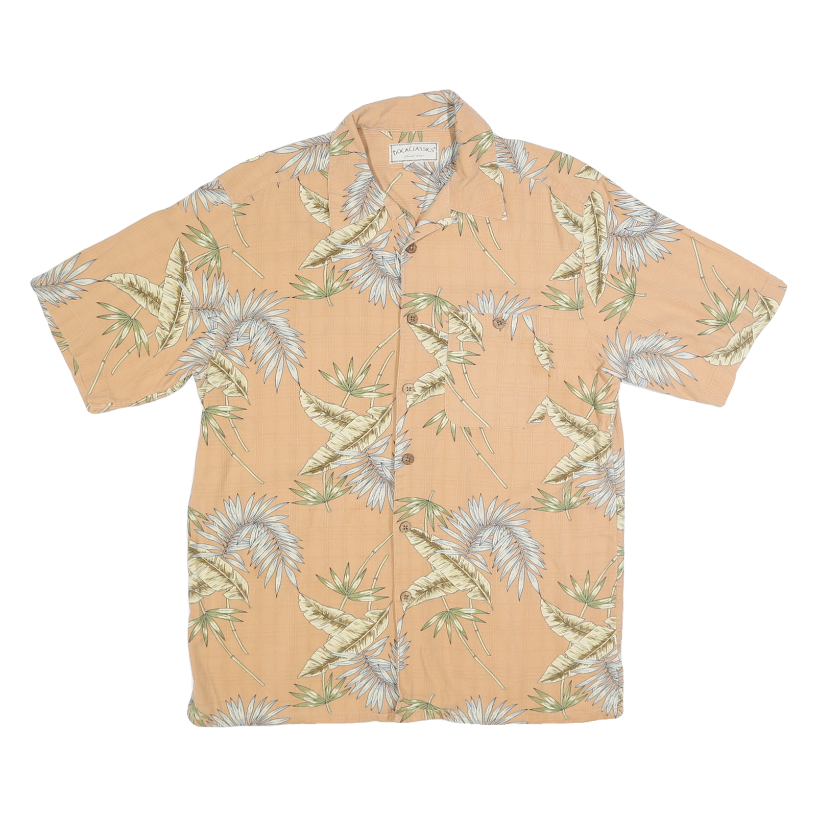 BOCA CLASSICS Mens Peach Leaf Print Silk Shirt M Summer Casual Tropical Refurbished - N/A refurbished available on Cerqular