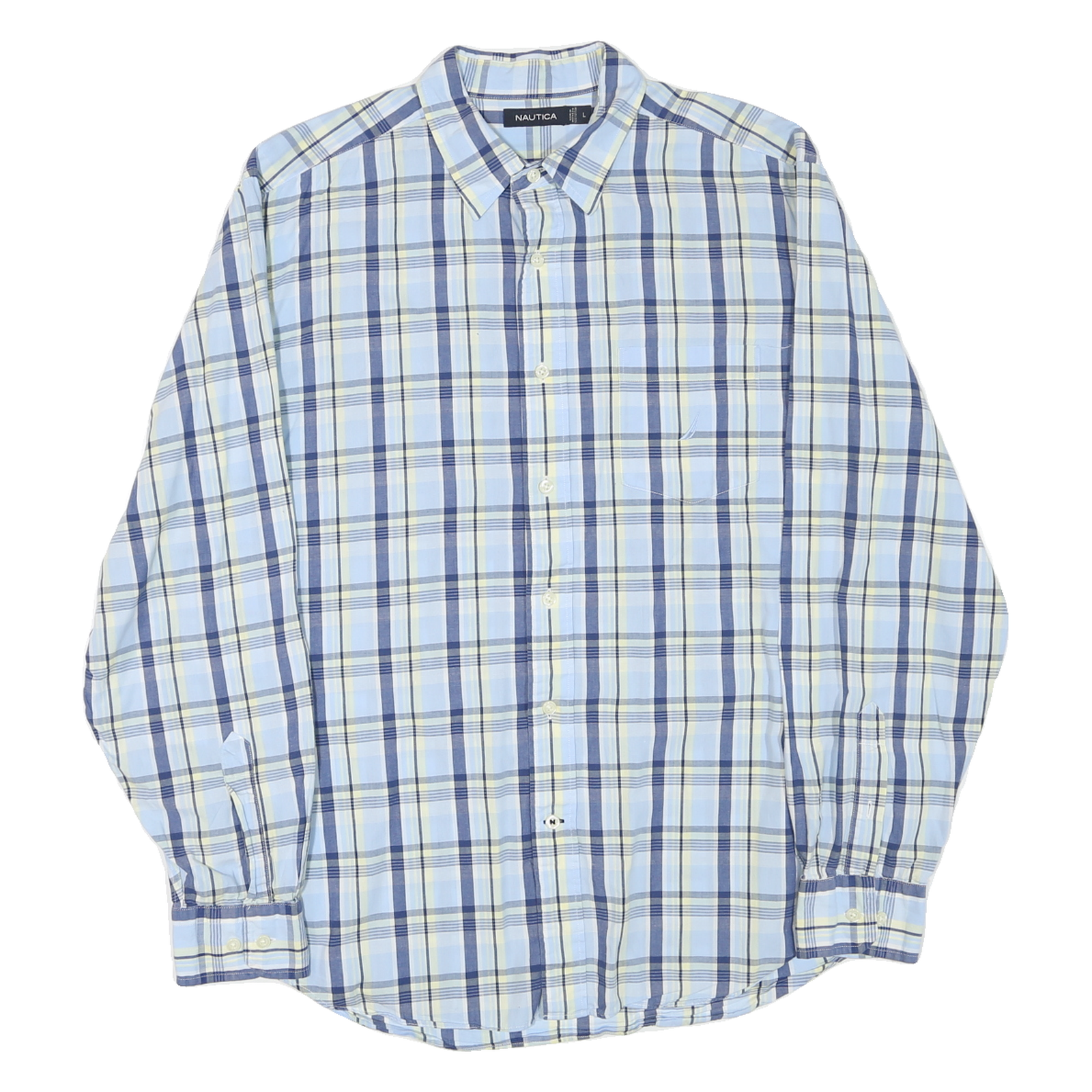NAUTICA Mens Blue & White Checked Shirt L Classic Button Down Cotton Blend Refurbished - N/A refurbished available on Cerqular