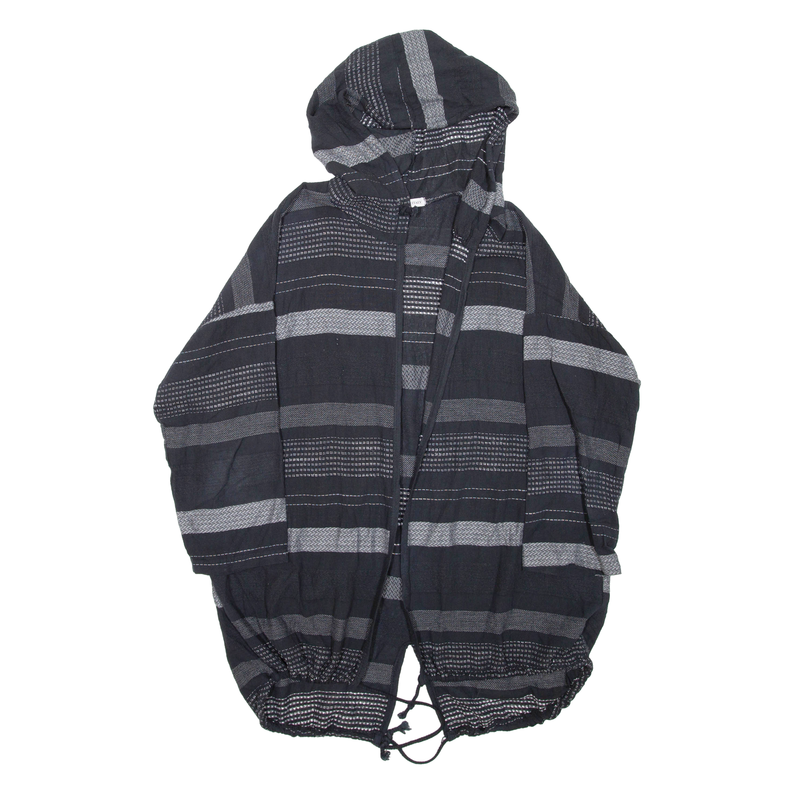 Hooded Womens Kimono Top Black 3/4 Sleeve Striped M Refurbished - N/A refurbished available on Cerqular