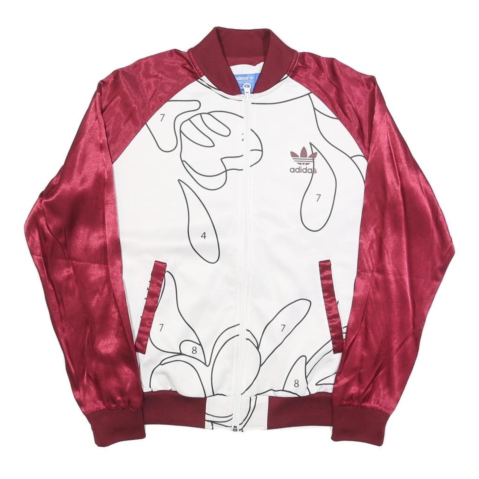 ADIDAS Womens Maroon & White Track Jacket UK 10 Polyester Blend Abstract Print Refurbished - N/A refurbished available on Cerqular
