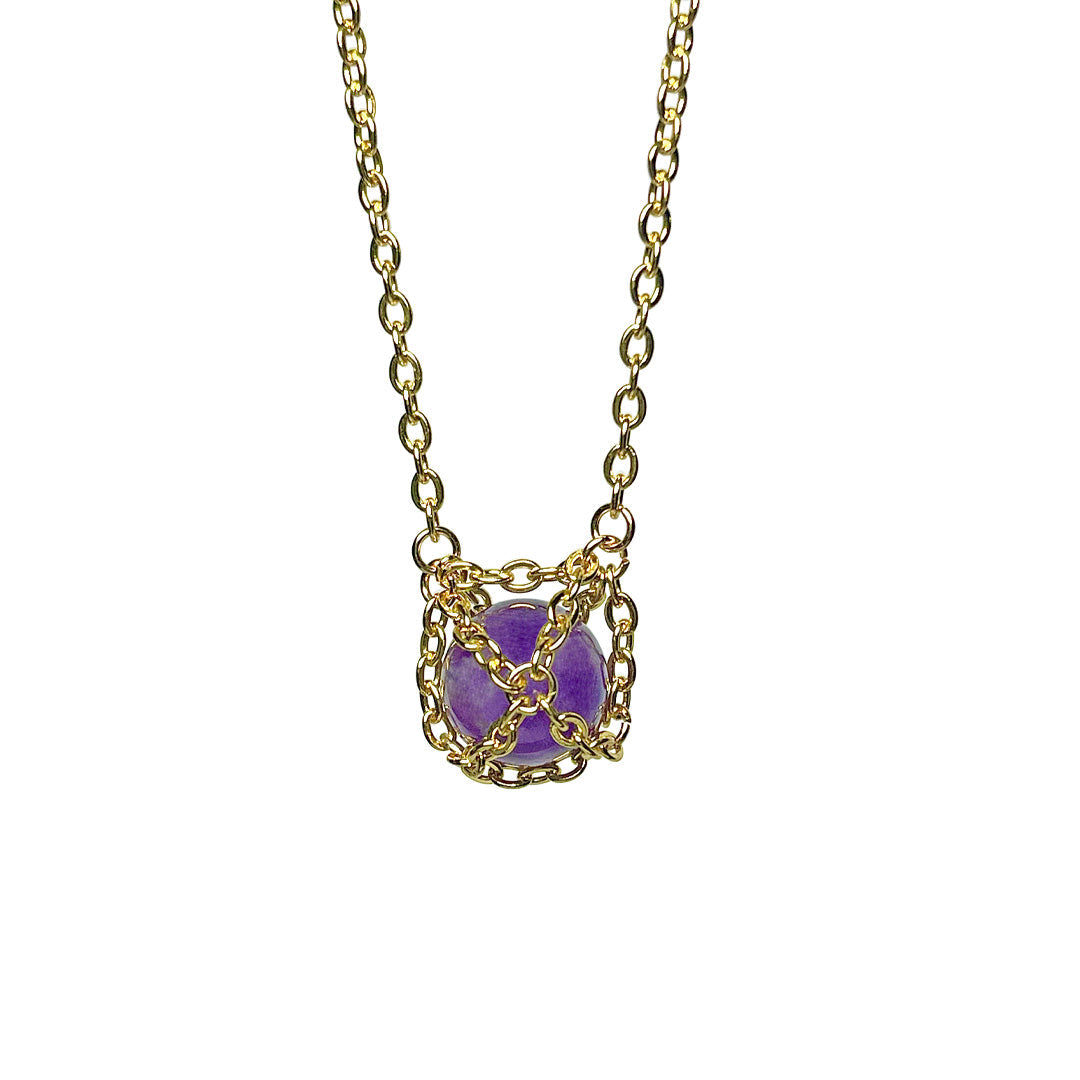 Caged Golden Brass Caged Amethyst Necklace Refurbished - N/A (Note: There is no well-known brand with this name refurbished available on Cerqular